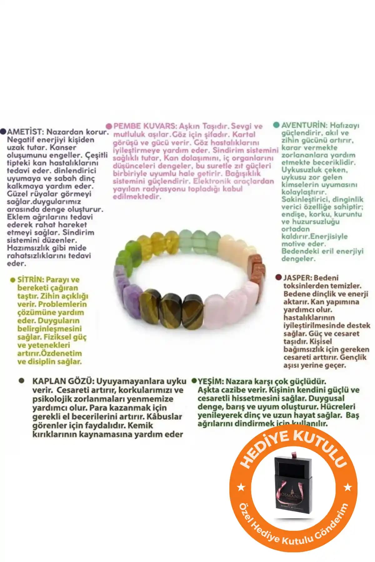 Osmanlı Doğal Taş Sertifikalı 7 Çakra Roleks Bileklik - Doğal Taş Enerjisi ve Şıklık