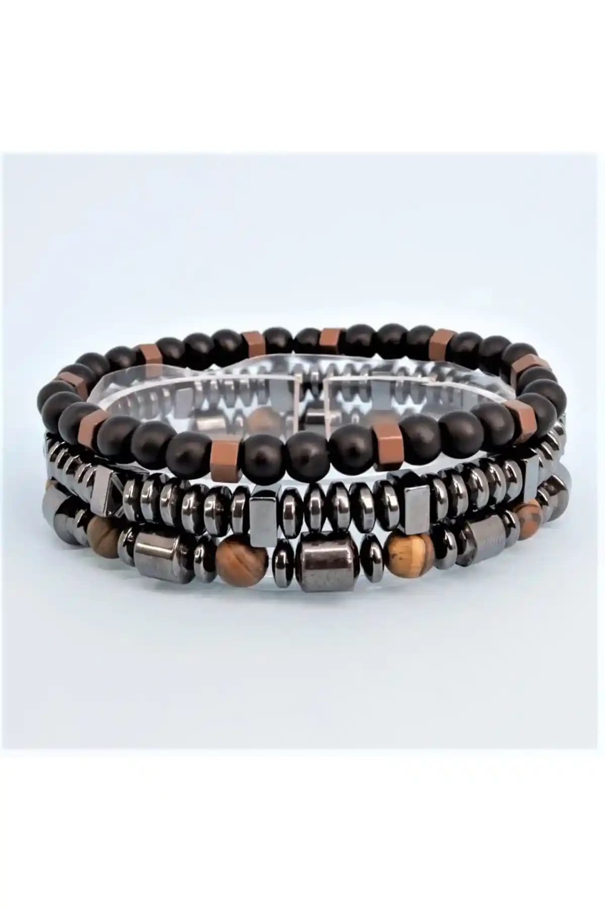 Padore Accessory Jasper, Hematit ve Onix Taşlı Üçlü Doğal Taş Bileklik Seti
