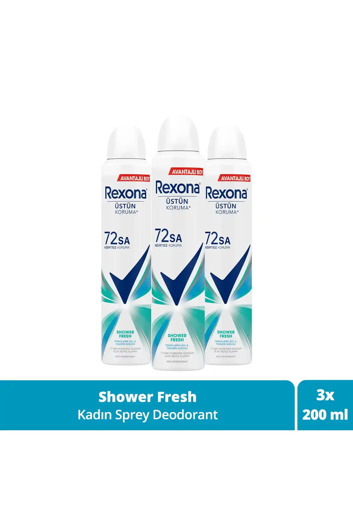 Rexona Kadın Sprey Deodorant Shower Fresh 200 ml Üçlü Paket ile Uzun Süreli Ferahlık ve Koruma