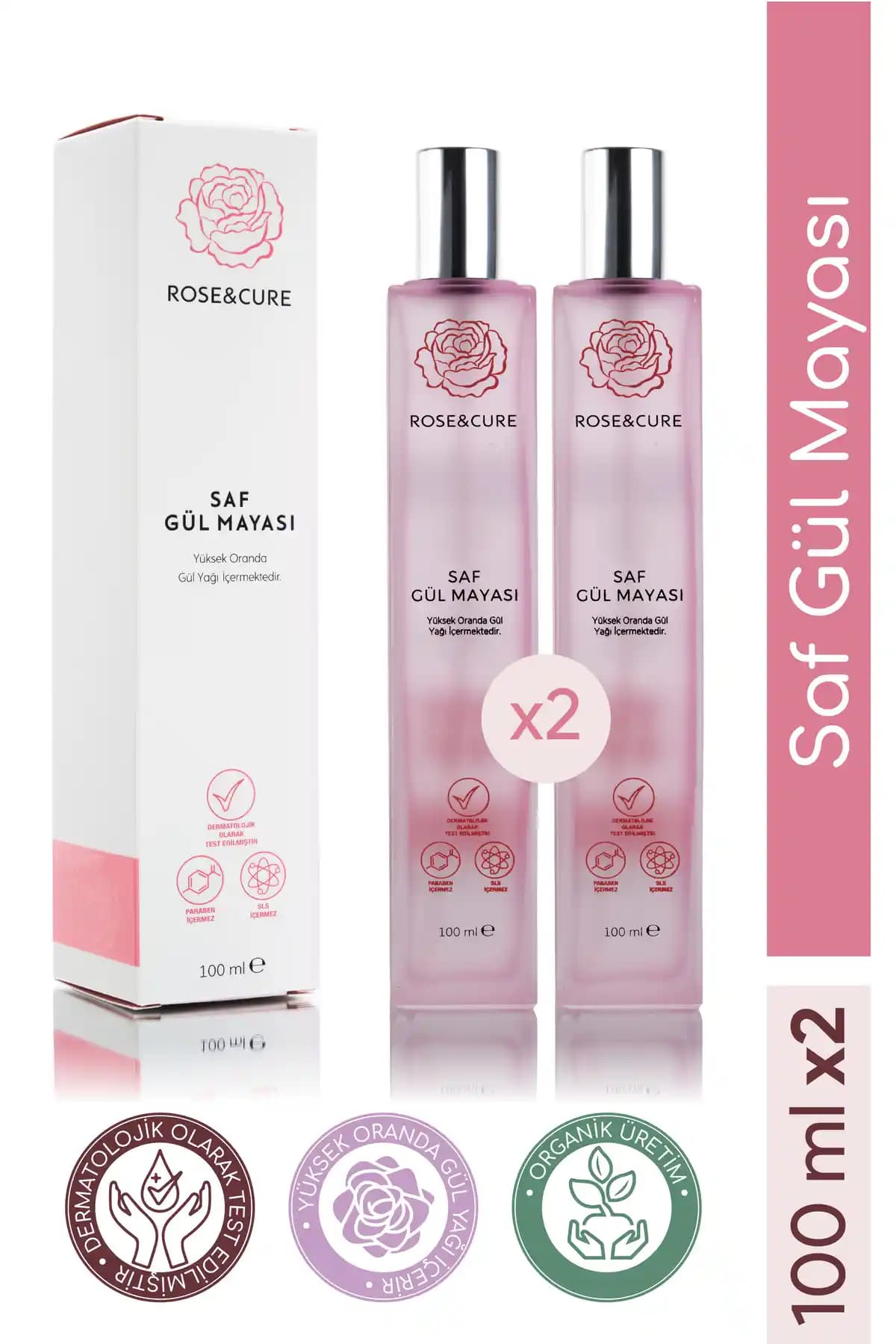 Rose and Cure Saf Gül Mayası 100 ml X 2: Doğal Nemlendirici ve Yaşlanma Karşıtı Tonik