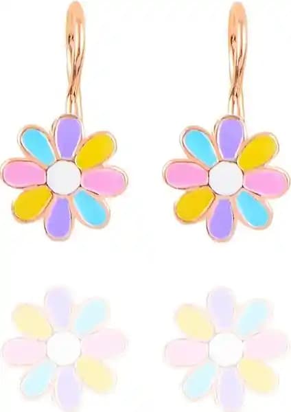 Söğütlü Silver 925 Ayar Gümüş Rose Renkli Mineli Papatya Çengelli Küpe