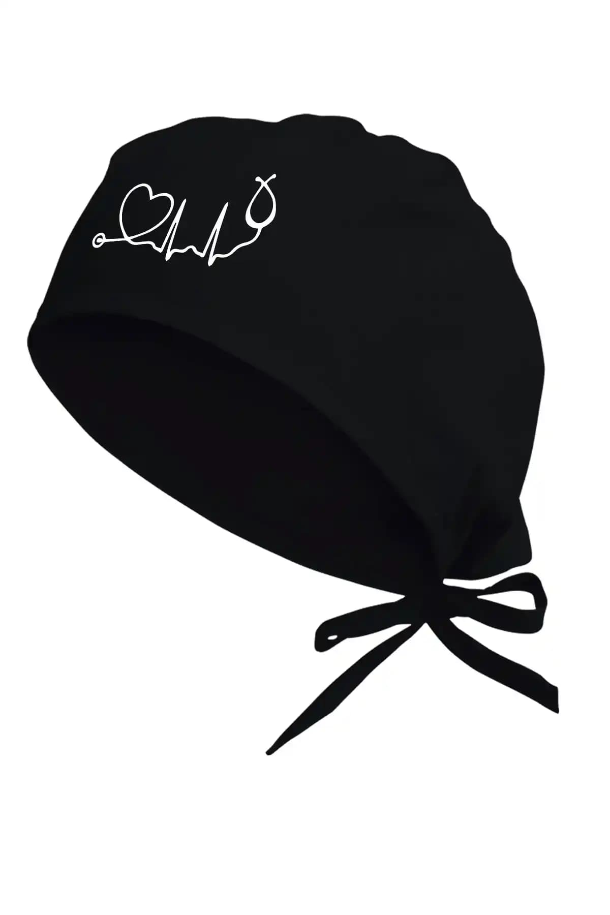 Tasarım Trend Unisex Siyah Kalp Ritm Temalı Hastane Bonesi ile Konfor ve Şıklık