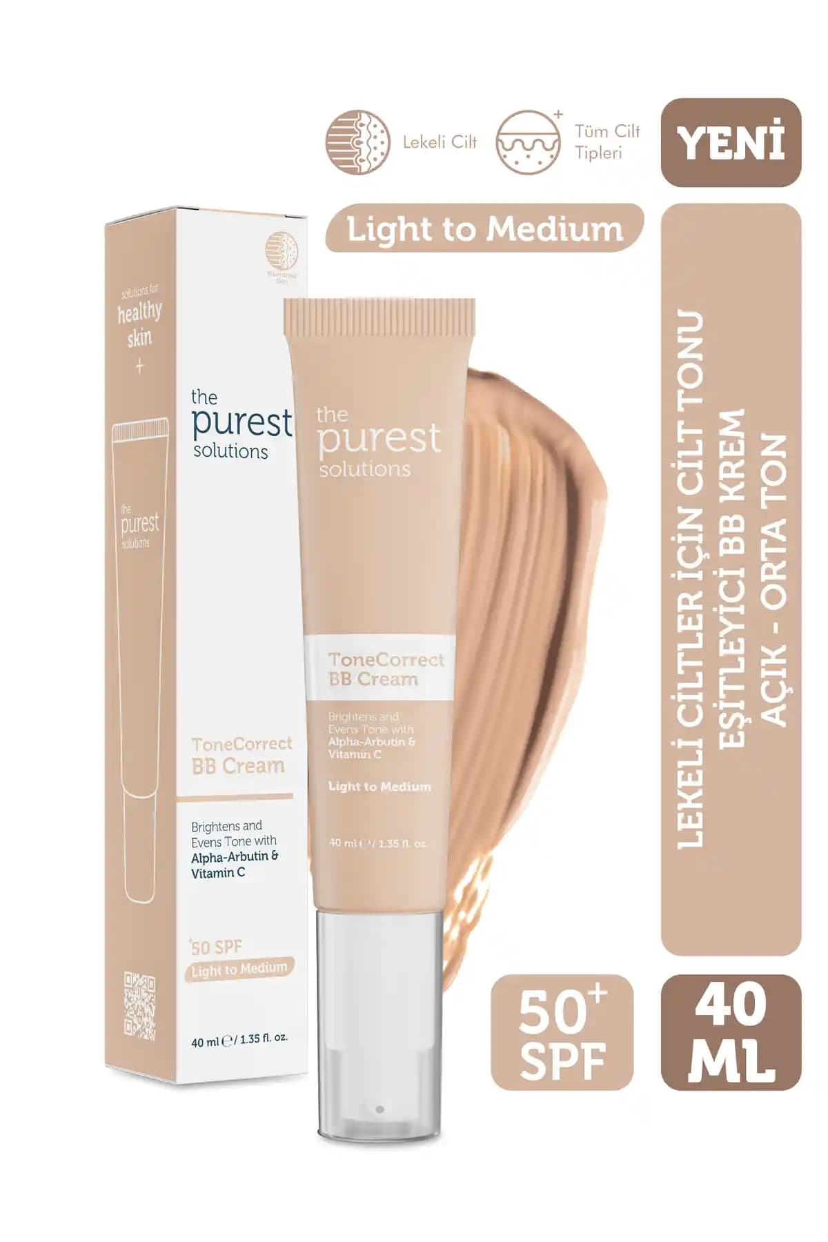 The Purest Solutions Lekeli Ciltler İçin Cilt Tonu Eşitleyici BB Krem SPF 50+ 40 ml Açık/Orta Ton