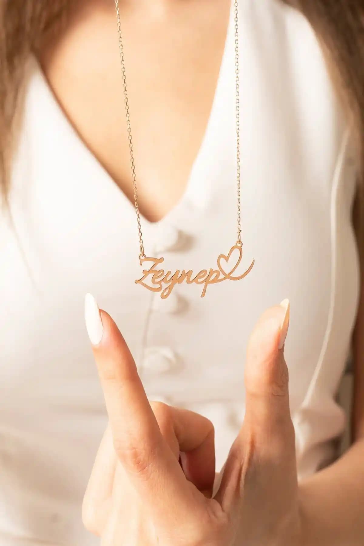 Violansia 925 Ayar Gümüş Altın Kaplamalı Kişiselleştirilebilir İsimli Kalp Kolye