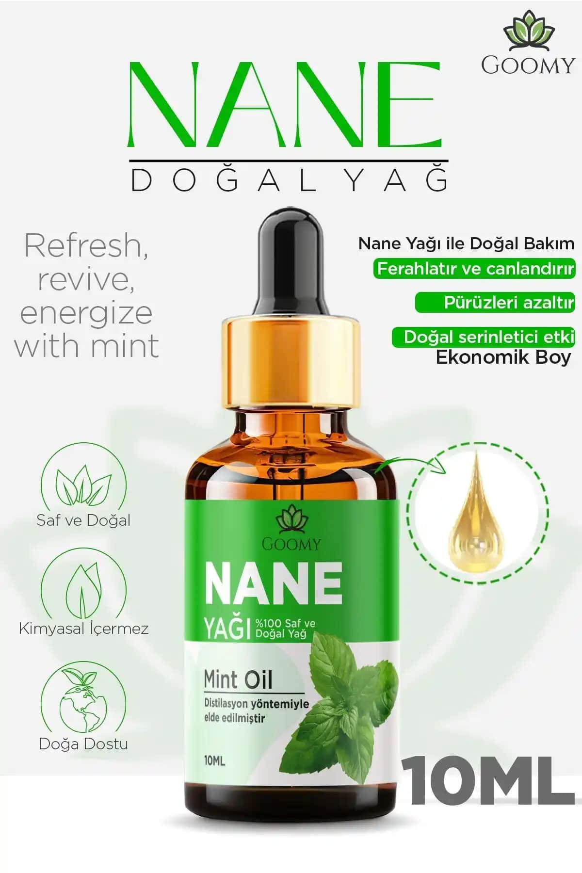 GOOMY Nane Yağı: %100 Doğal ve Çok Yönlü Bitkisel Uçucu Yağ Özellikleri ve Kullanım Alanları