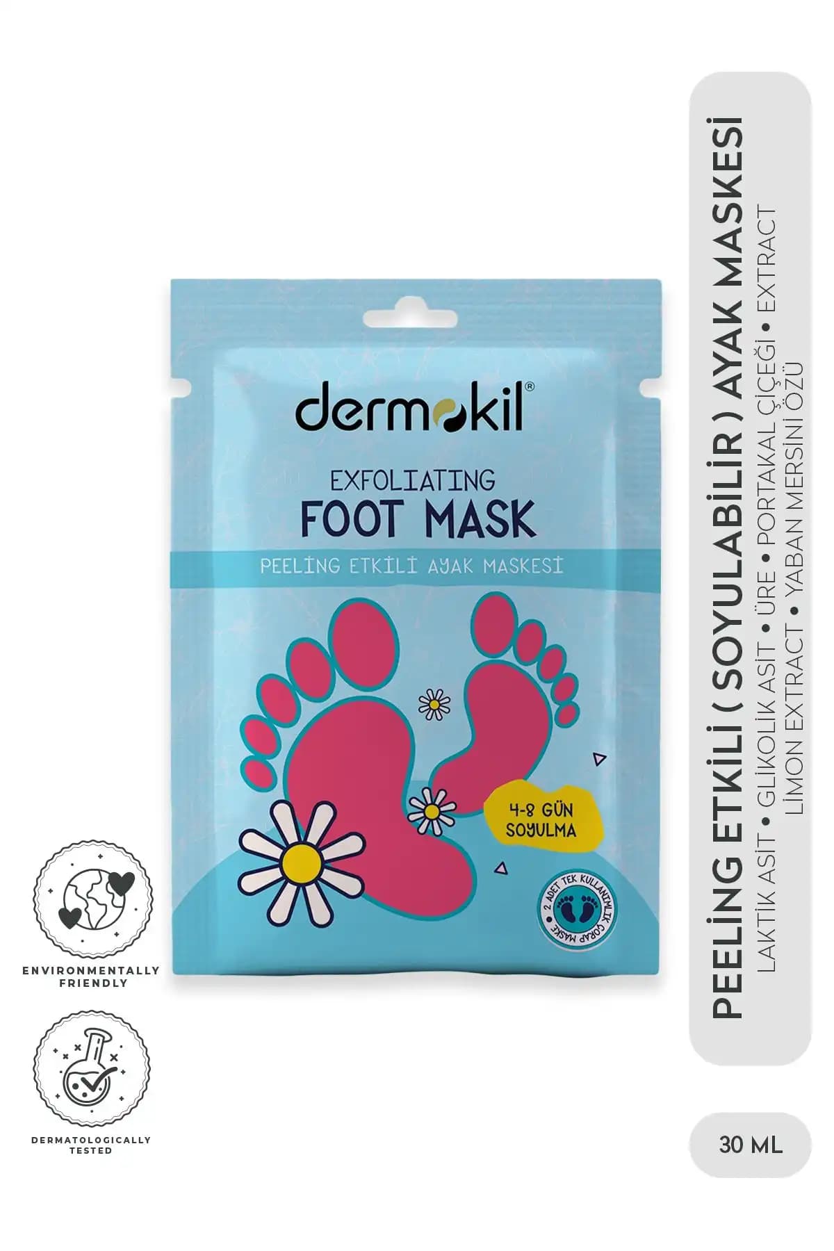 Dermokil Peeling Etkili Soyulabilir Ayak Maskesi ile kuru ve çatlak ayaklara doğal bakım