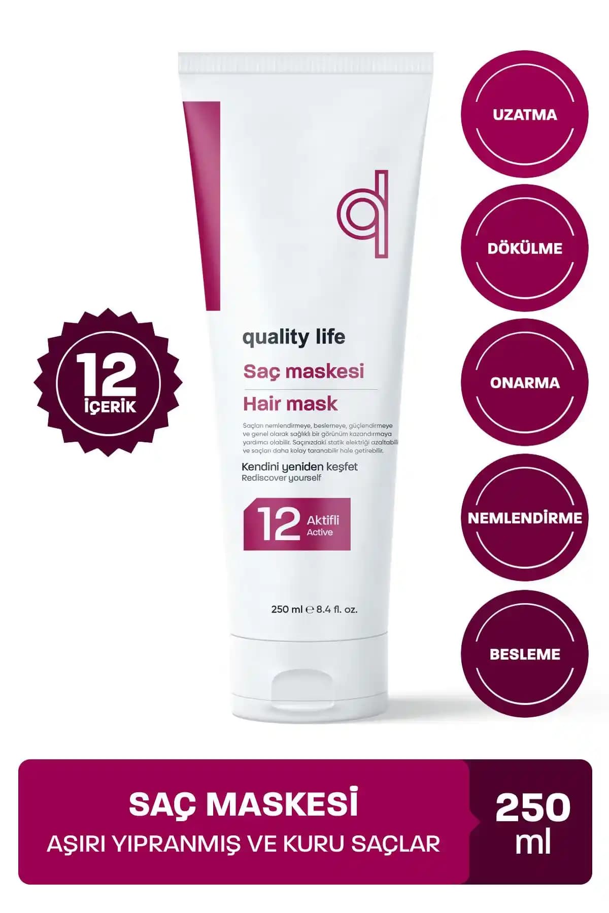 Quality Life 12 Aktifli Saç Bakım Maskesi ile Saçlarınızda Derinlemesine Bakım ve Sağlıklı Uzama