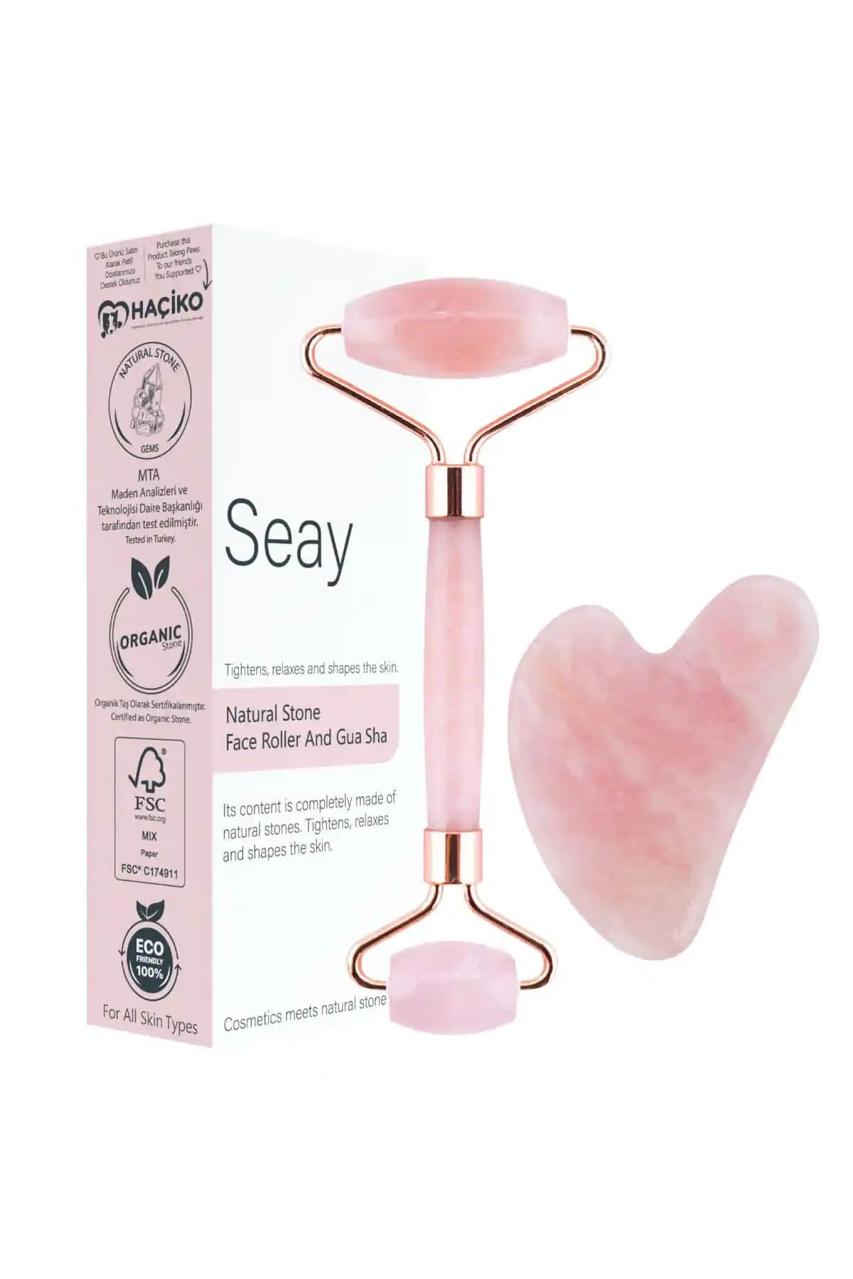Seay Pembe Kuvars Face Roller ve Kalp Gua Sha Seti ile Doğal Güzellik ve Cilt Bakımı