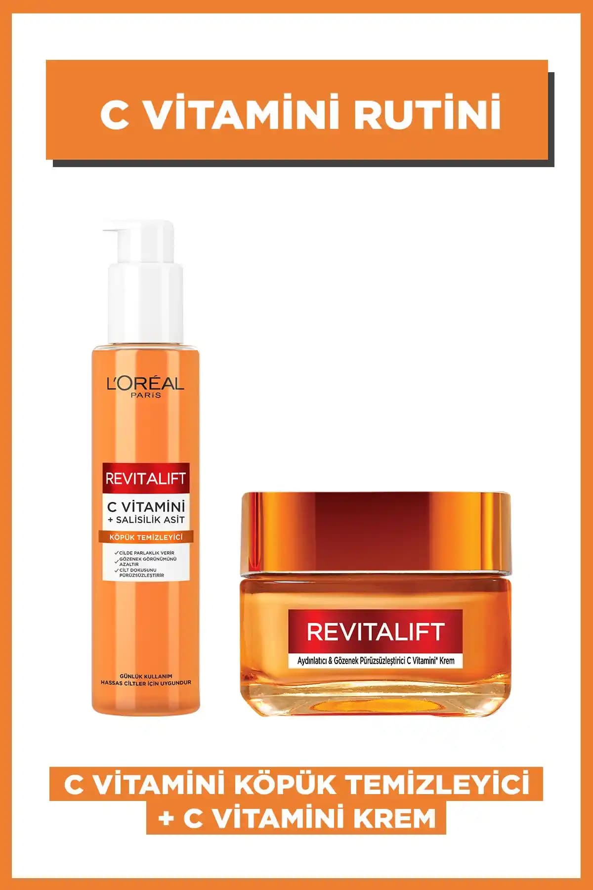 L'Oreal Paris Revitalift Clinical Köpük Temizleyici ve C Vitamini Parlak Günlük Nemlendirici Jel Ürün Seti