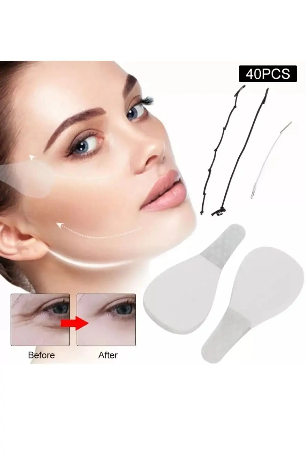 NİYENABEAUTY 40 Adet Ipli Yüz ve Boyun Germe Bantları Doğal ve Hızlı Çözüm