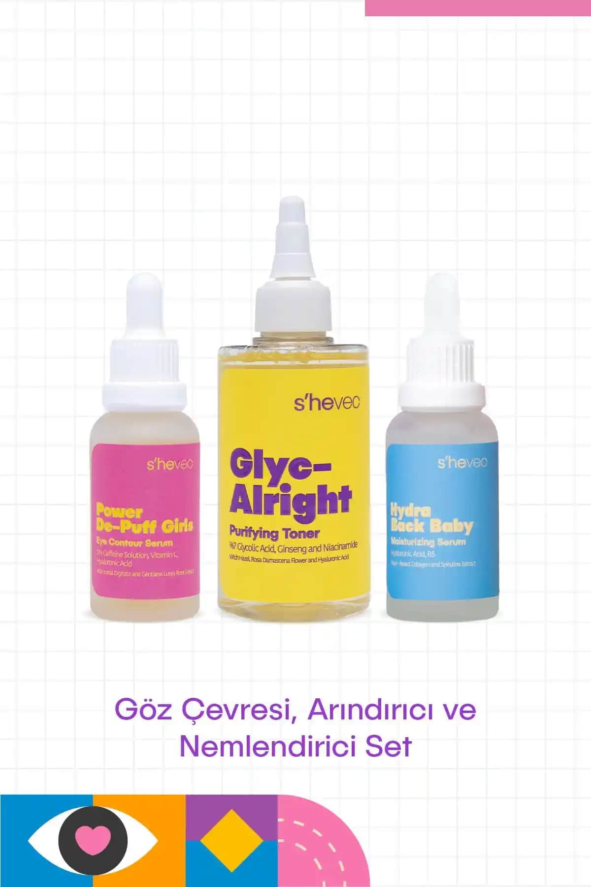 SHE VEC Gözenek ve Leke Bölgesel Kararma Göz Bakım Seti ile Göz Çevresi Sağlığınızı Destekleyin