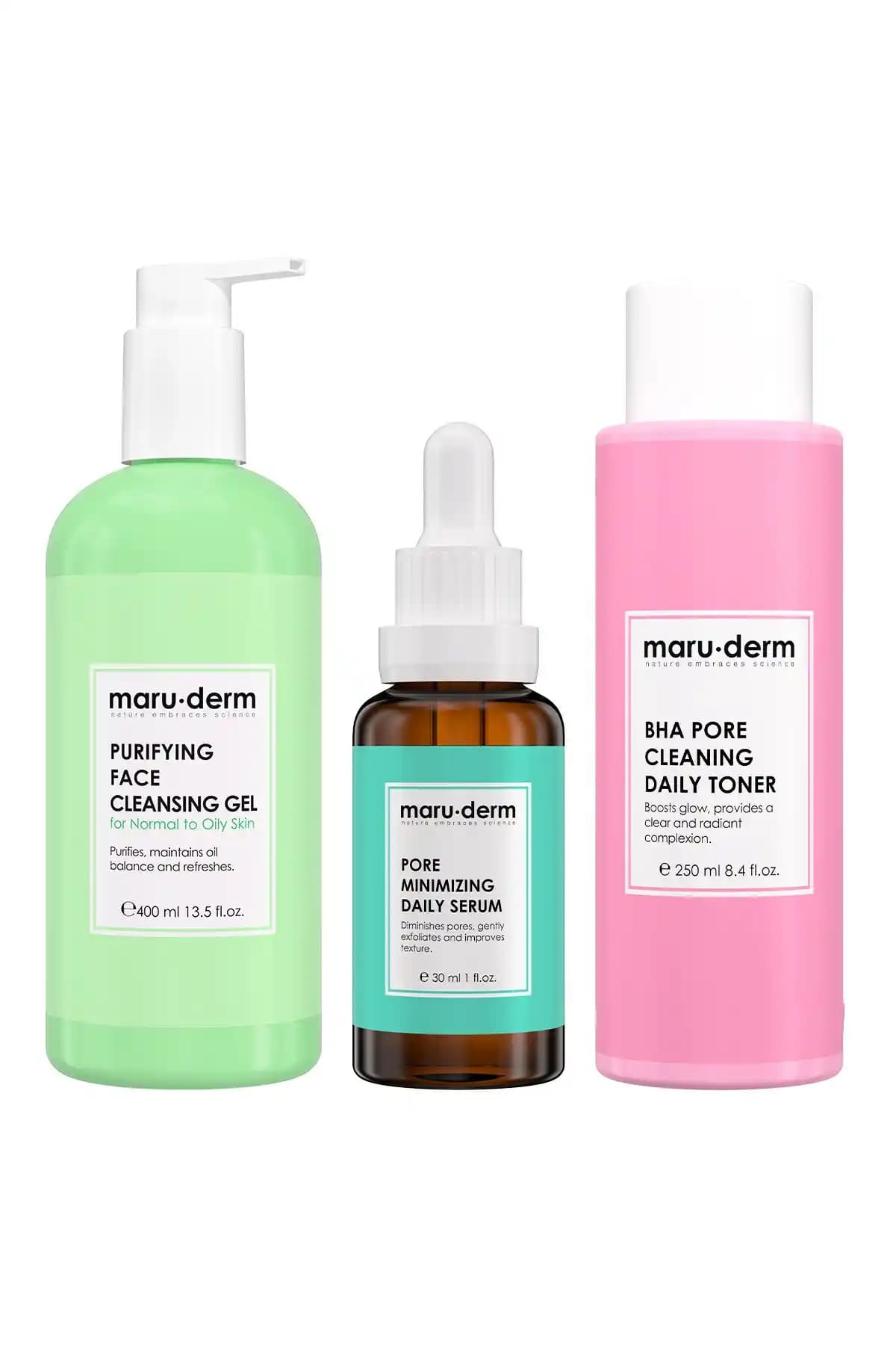 Maru.Derm 3'lü Cilt Bakım Seti: Gözenek Temizleme ve Sıkılaştırma Uzmanı