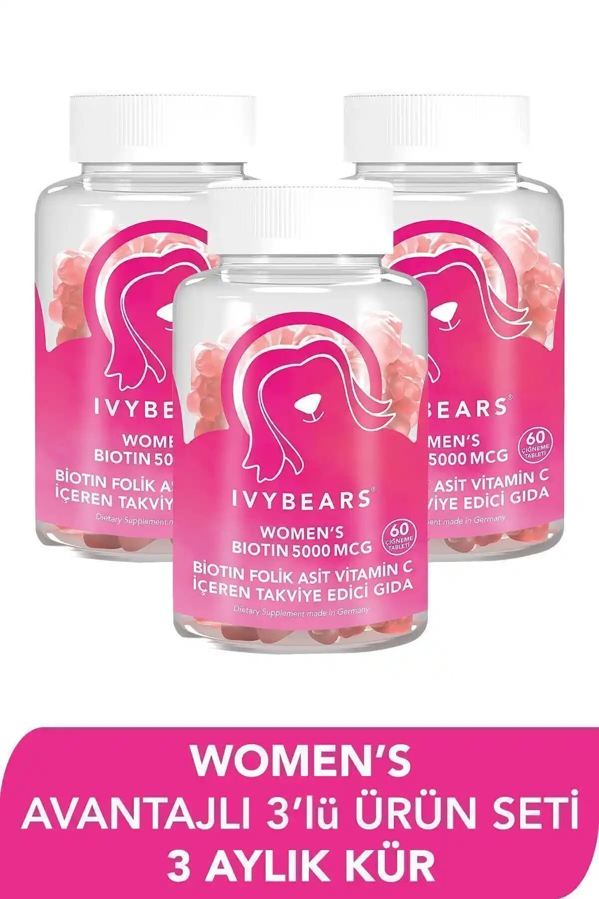 IvyBears Kadın Saç Vitamini Biotin 5000 Mcg ile Güçlü ve Sağlıklı Saçlar İçin Doğal Destek