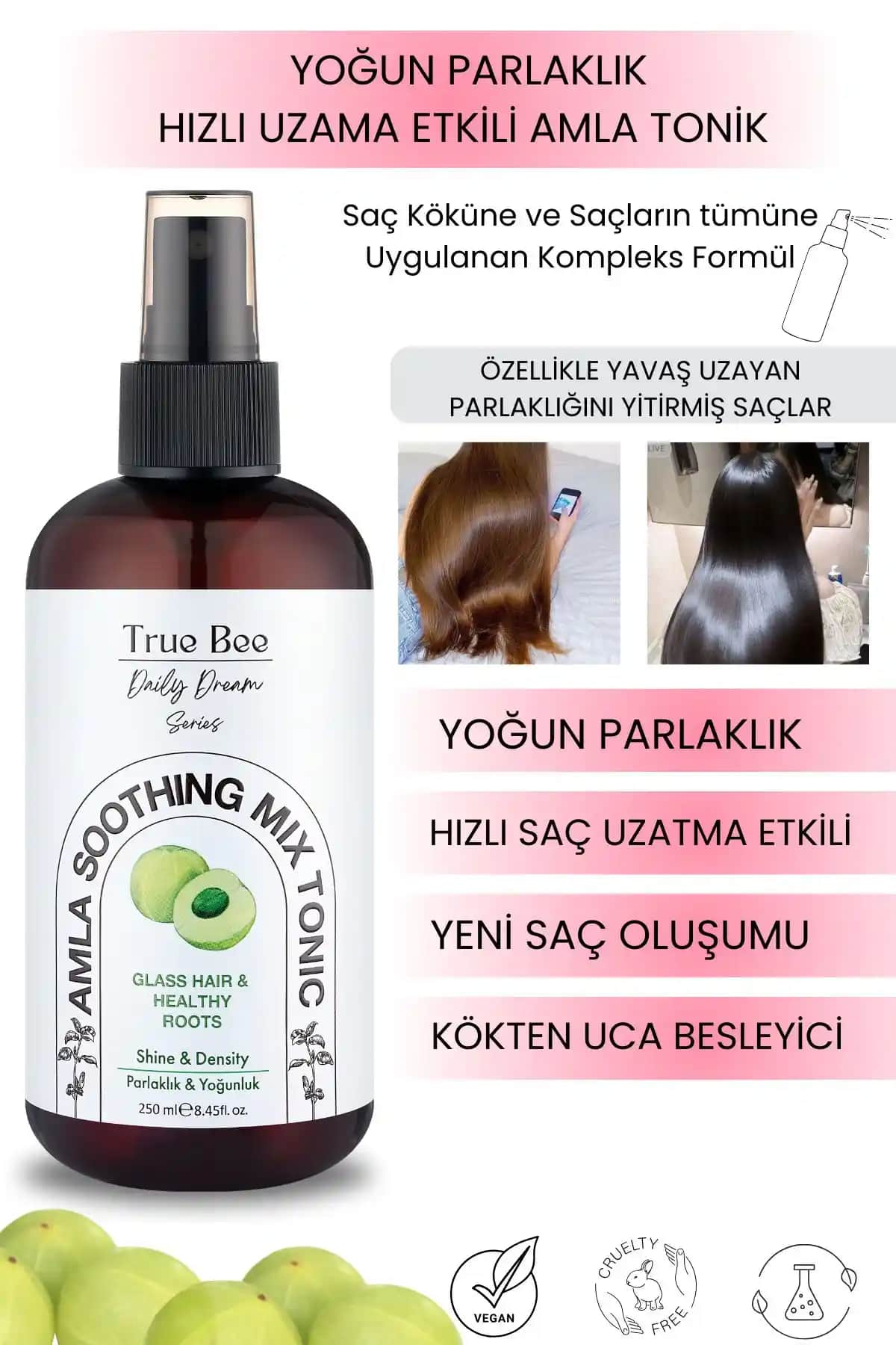 True Bee Daily Dream Serisi Amla Tonik ile Hızlı Saç Uzaması ve Parlaklık Sağlayan Doğal Bakım