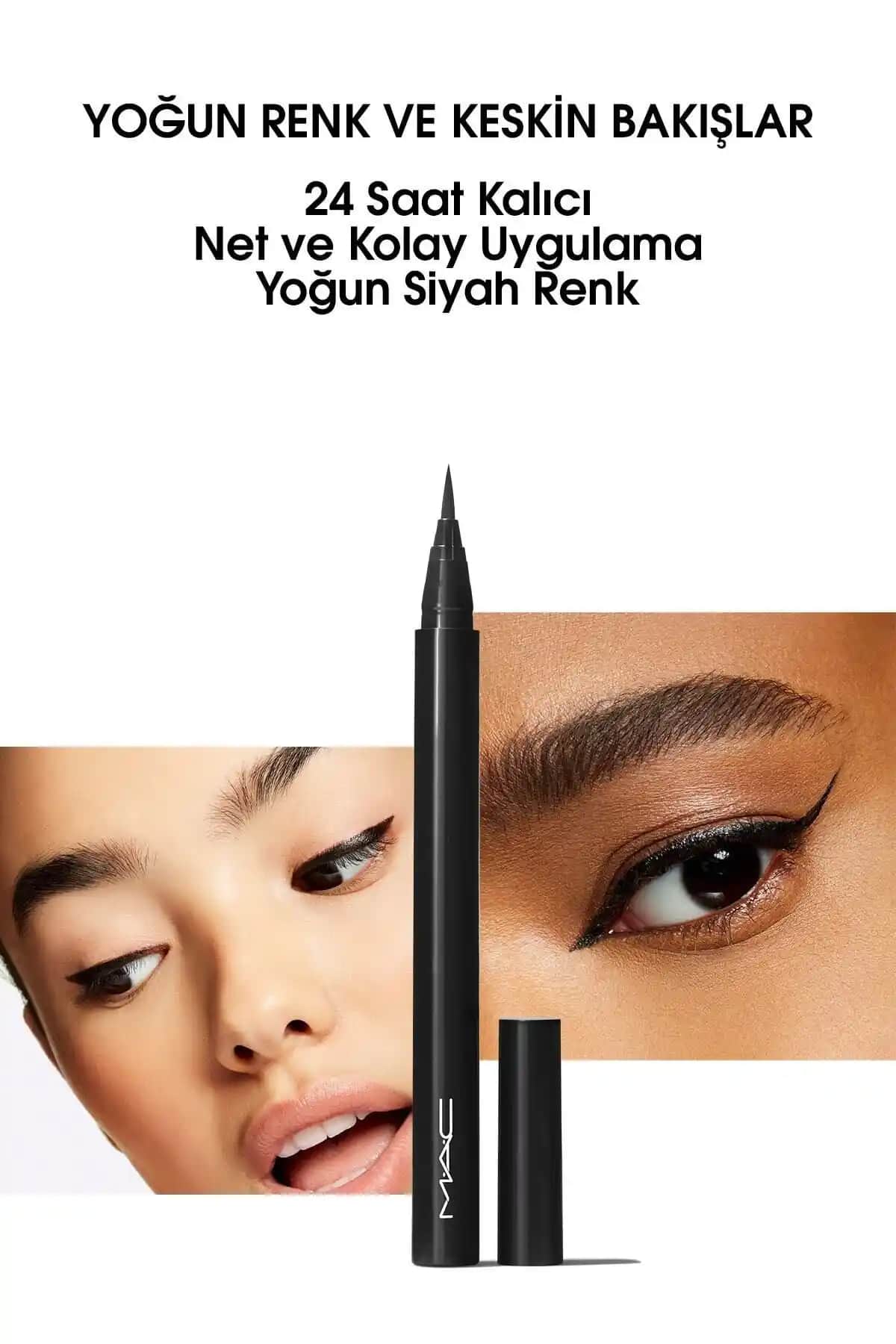 Mac Brushstroke 24-Hour Siyah Eyeliner İnce ve Kalın Çizgi Çekimi İçin Uygun