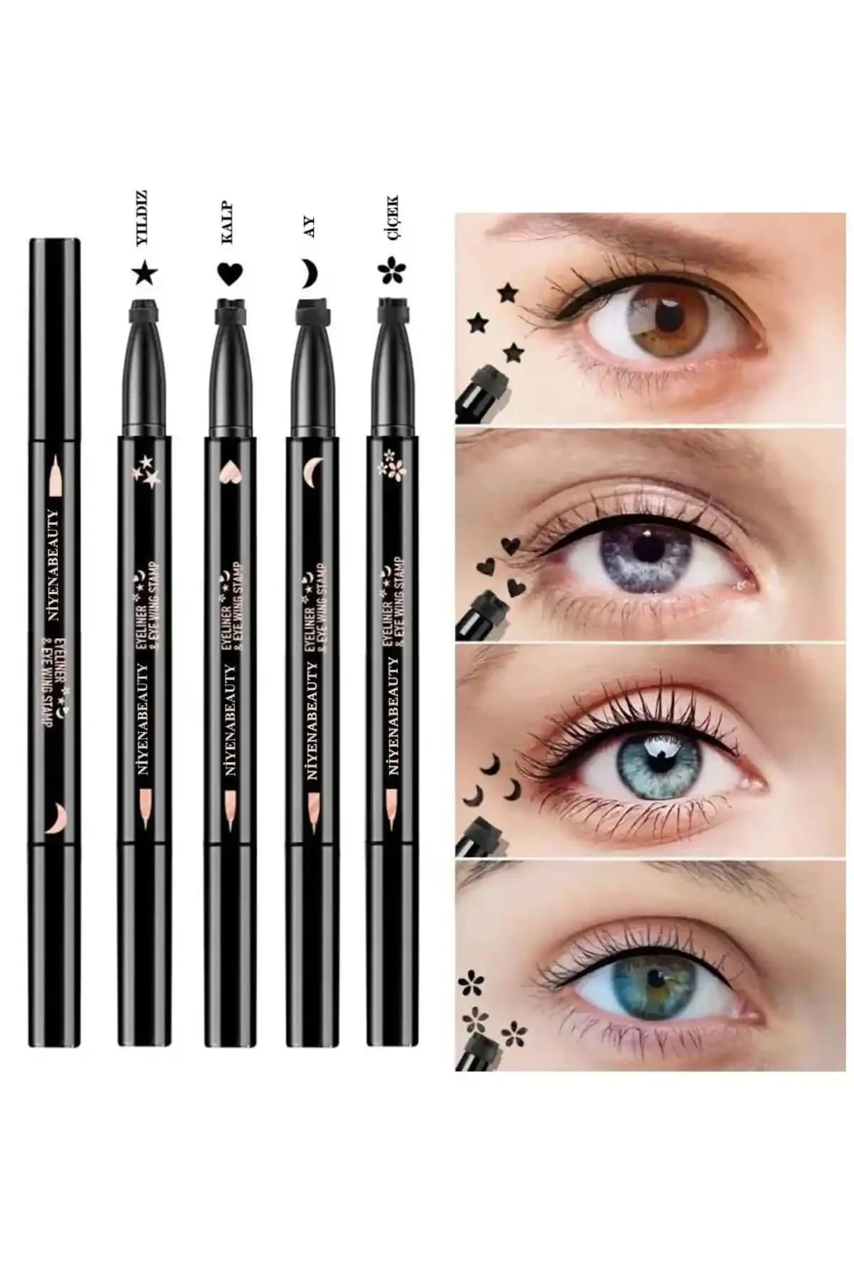 Niyenabeauty 4’lü Çift Taraflı Desenli Siyah Kalem Eyeliner Seti