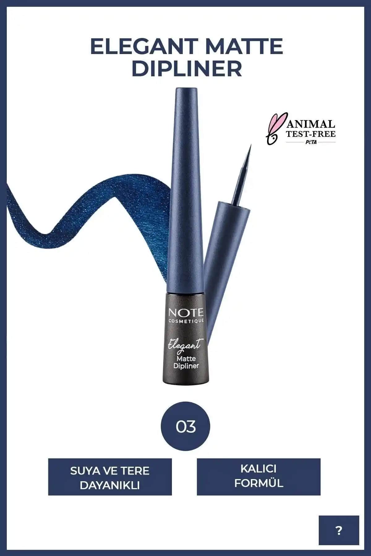 Note Cosmetics Elegant Matte Dipliner Mavi Suya Dayanıklı Kalıcı Siyah Mavi Renkli Eyeliner