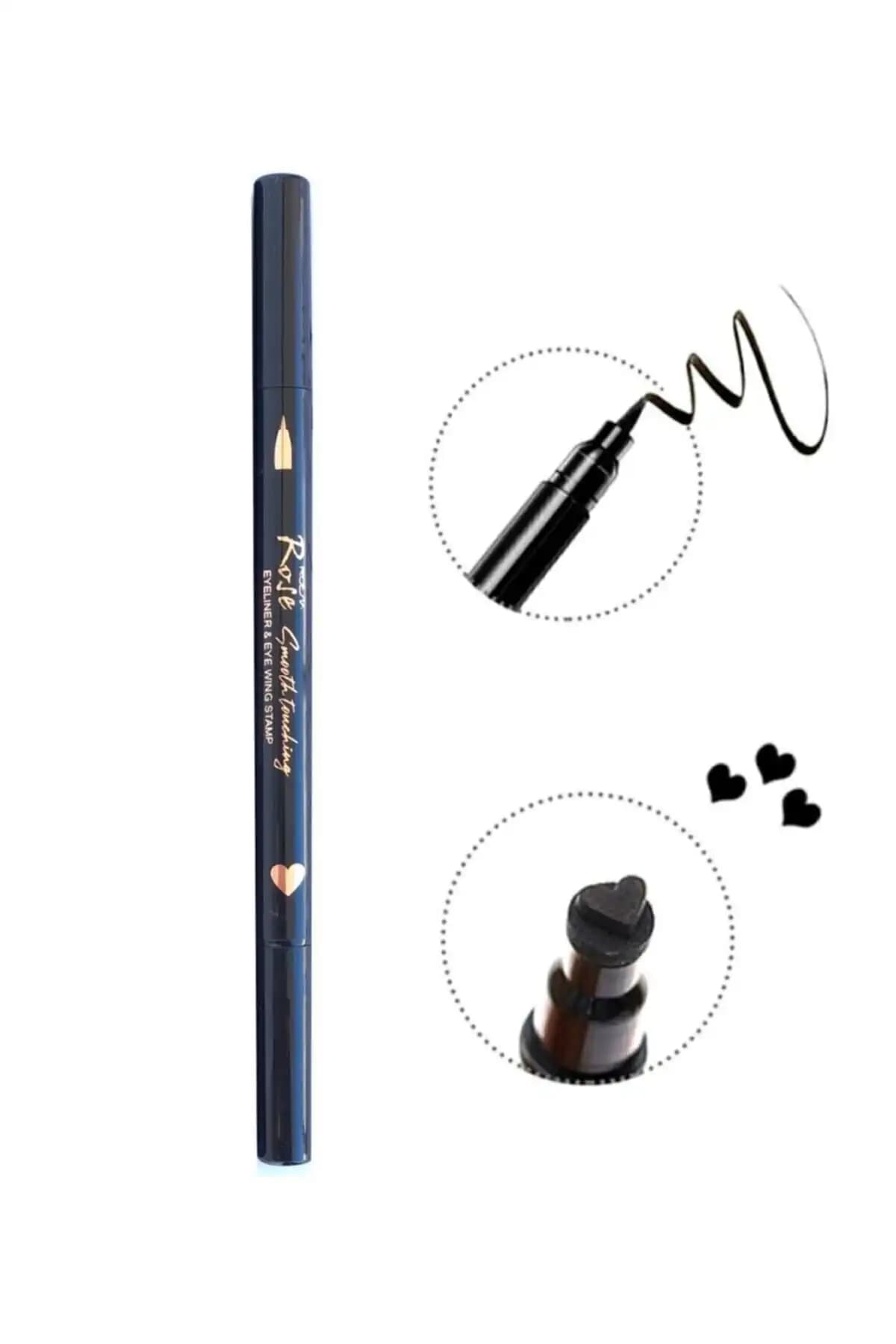 Roesıa Rose Çift Uçlu Kalp Desenli Siyah Mat Eyeliner ile Yaratıcı Göz Makyajı