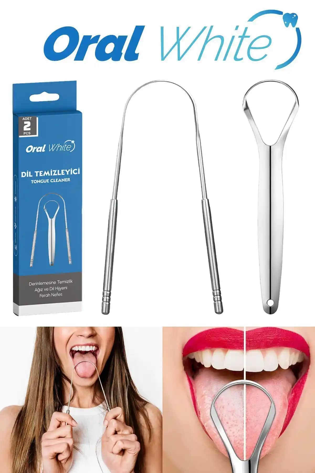 Sağlıklı Ağız Bakımı İçin Paslanmaz Çelik Dil Temizleyici ve Sıyırıcı Ürün Seti