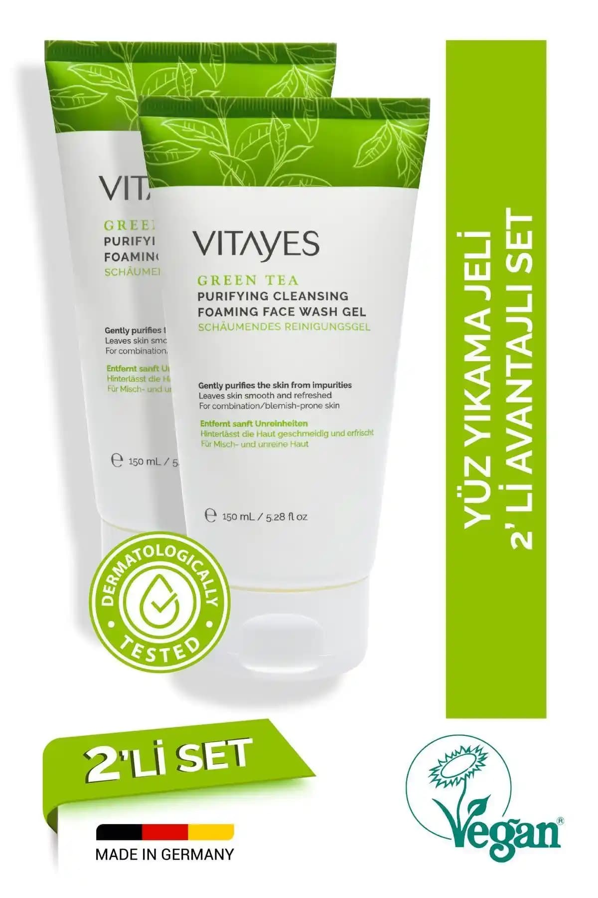 VITAYES Yeşil Çay Özlü Derin Temizleme Jeli Akneye Yatkın ve Karma Ciltler İçin