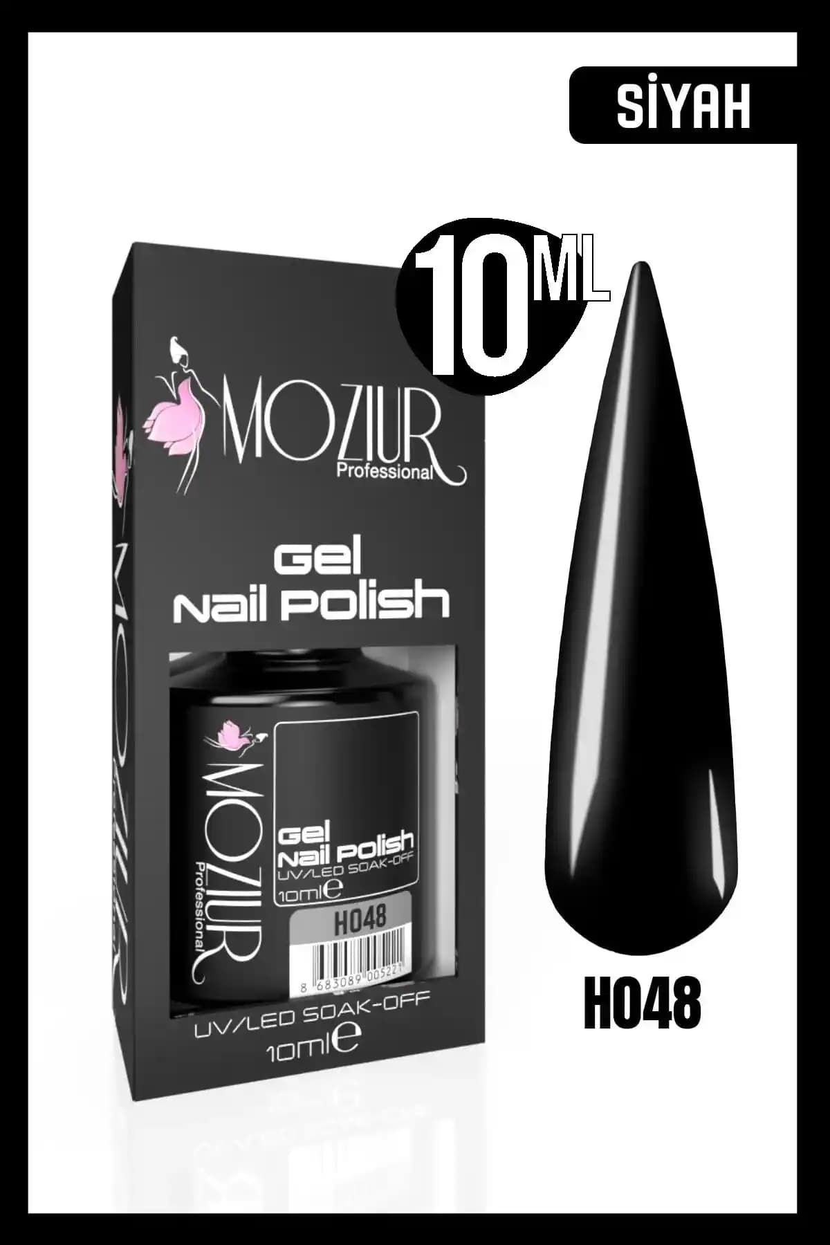 MOZIUR Kalıcı Oje UV Led H048 Siyah Uzun Süre Dayanıklı ve Parlak Tırnak Bakım Ürünü
