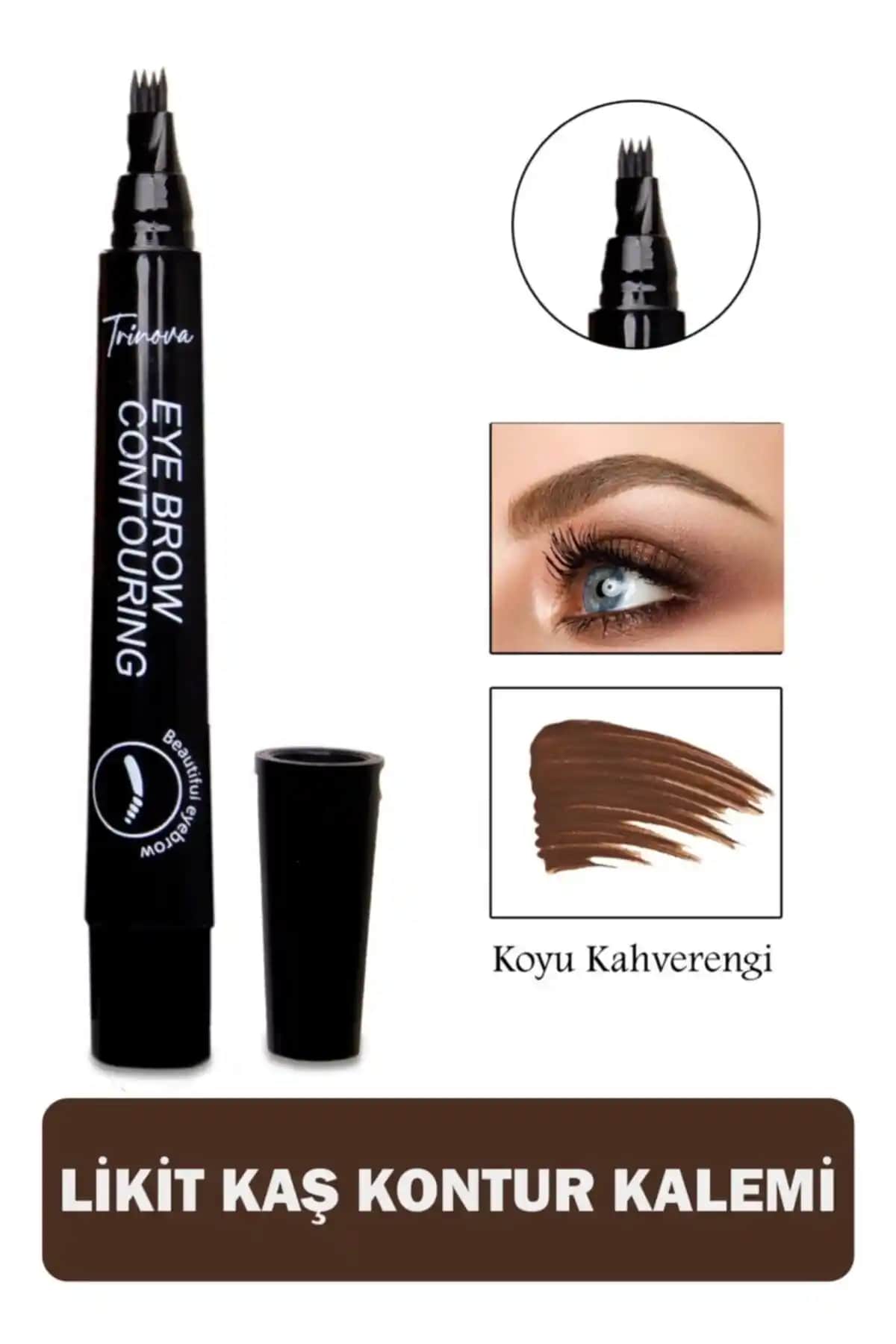 Trinova Koyu Kahve Microblading Etkili Kaş Kalemi Jumbo Boy ile doğal ve kalıcı kaşlar elde edin