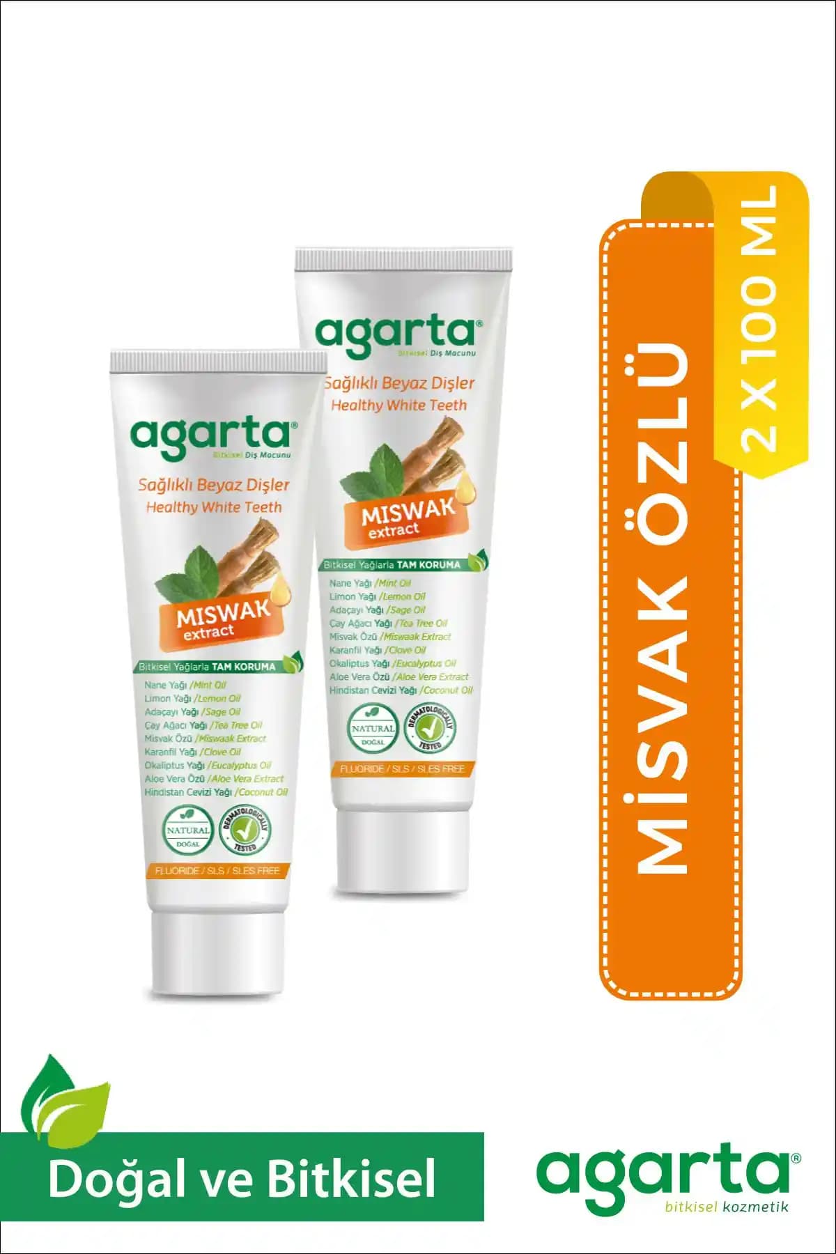 Agarta Doğal Florürsüz Misvak Özlü Diş Macunu 2'li Set Güvenli ve Etkili Temizlik