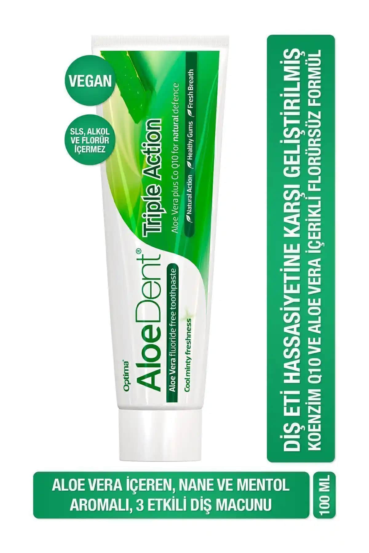 AloeDent Triple Action Doğal İçerikli Vegan Diş Macunu Diş ve Diş Eti Sağlığını Destekler