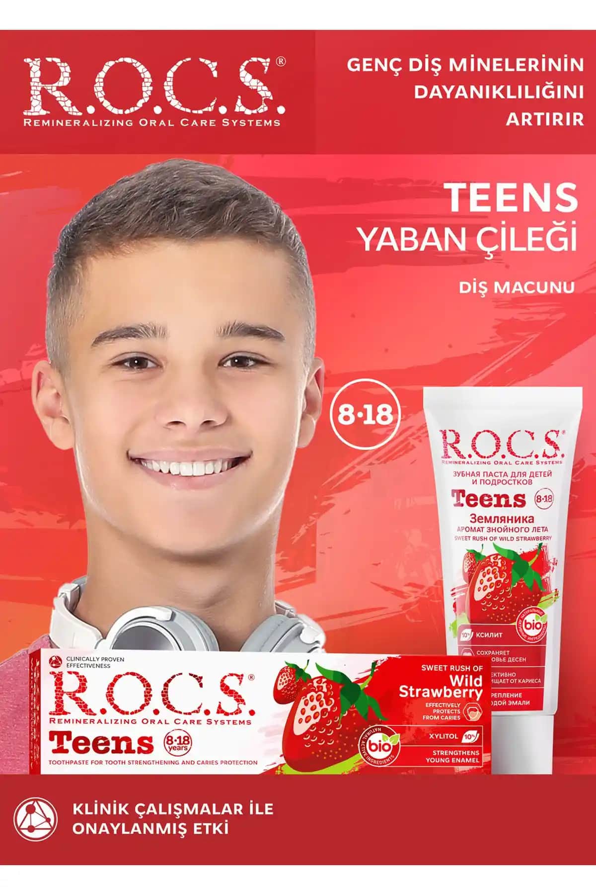 R.O.C.S. Rocs Teen 8-18 Yaş Yaban Çileği Taşında Diş Macunu Güçlü Koruma ve Çocuklar İçin Güvenli Kullanım