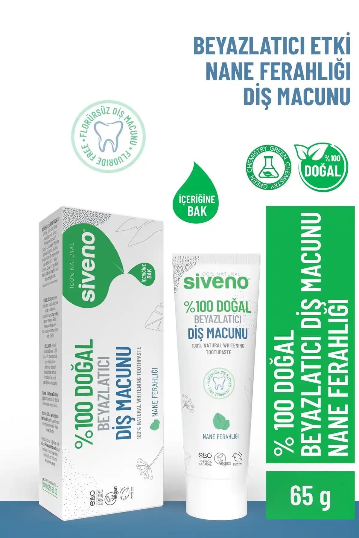 Siveno %100 Doğal Diş Macunu Beyazlatıcı Nane Ferahlığı Sağlıklı ve Etkili Diş Bakımı