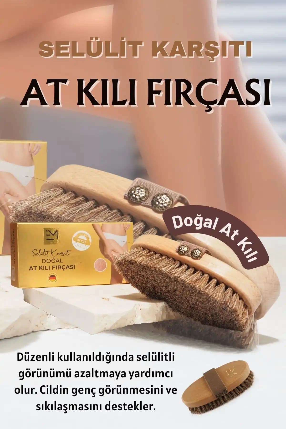 EM AMANOS BEAUTY Selülit Karşıtı Doğal At Kılı Fırçası ile Etkili Cilt Bakımı