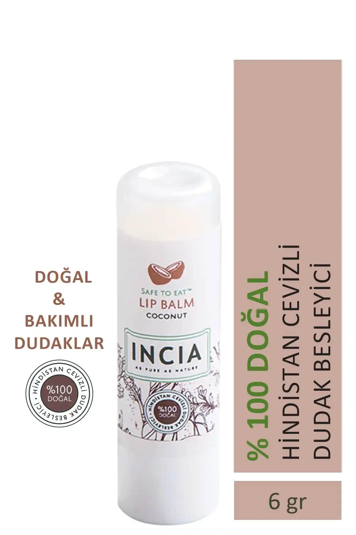INCIA %100 Doğal Hindistan Cevizi Dudak Bakım Kremi 14 ml – Nemlendirme ve Koruma Sağlar