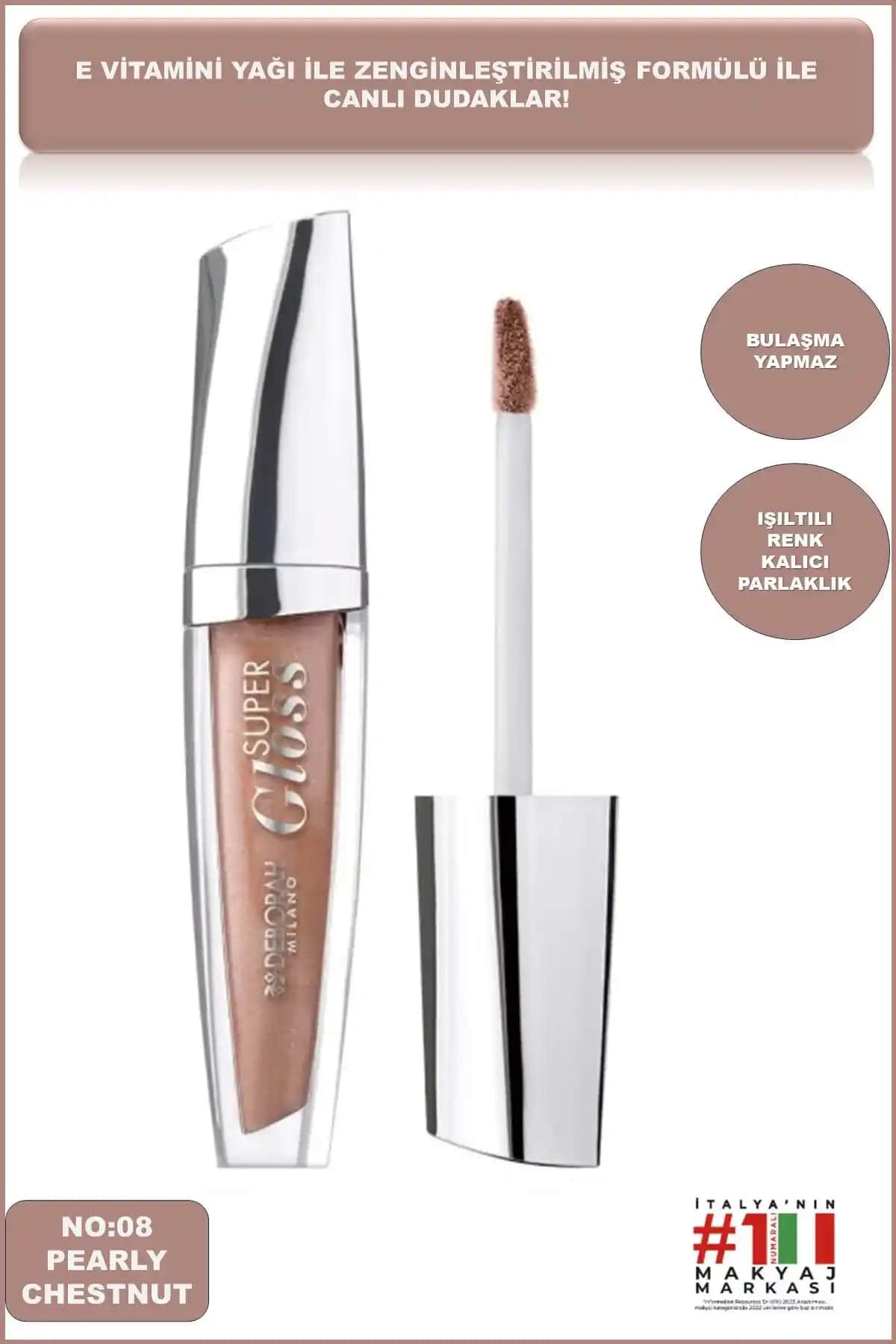 Deborah Milano Pearly Chestnut No 08 Super Gloss Dudak Parlatıcısı Doğal ve Parlak Görünüm Sağlar