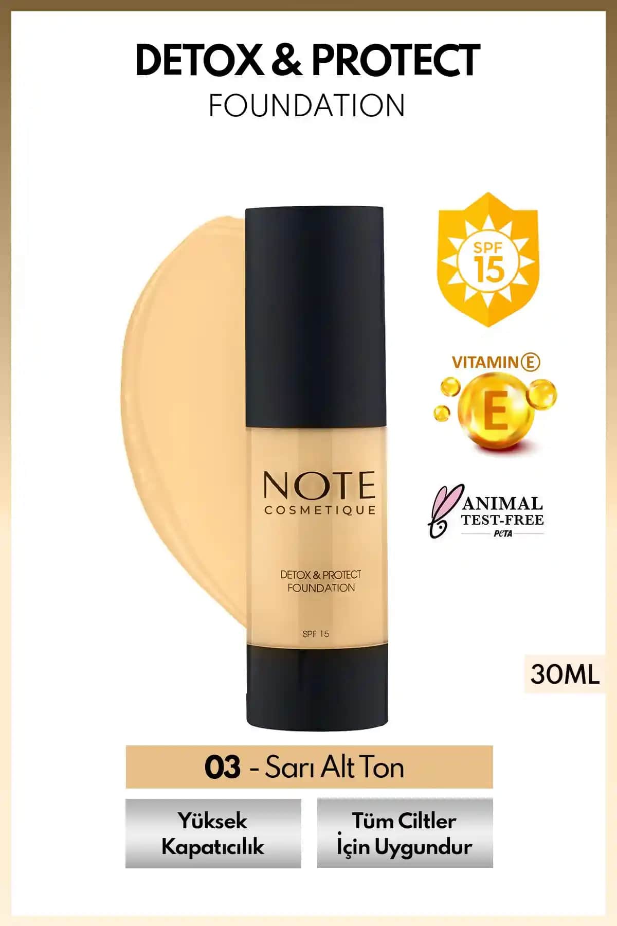 Note Cosmetics Detox & Protect Fondöten SPF 15: Yüksek Kapatıcılık ve Doğal Görünüm Sağlar