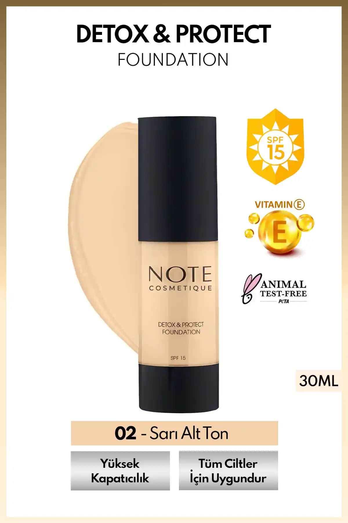 Note Cosmetics Detox & Protect Foundation SPF 15: Günlük Kullanım İçin Yüksek Kapatıcılık ve Koruma Sağlayan Fondöten