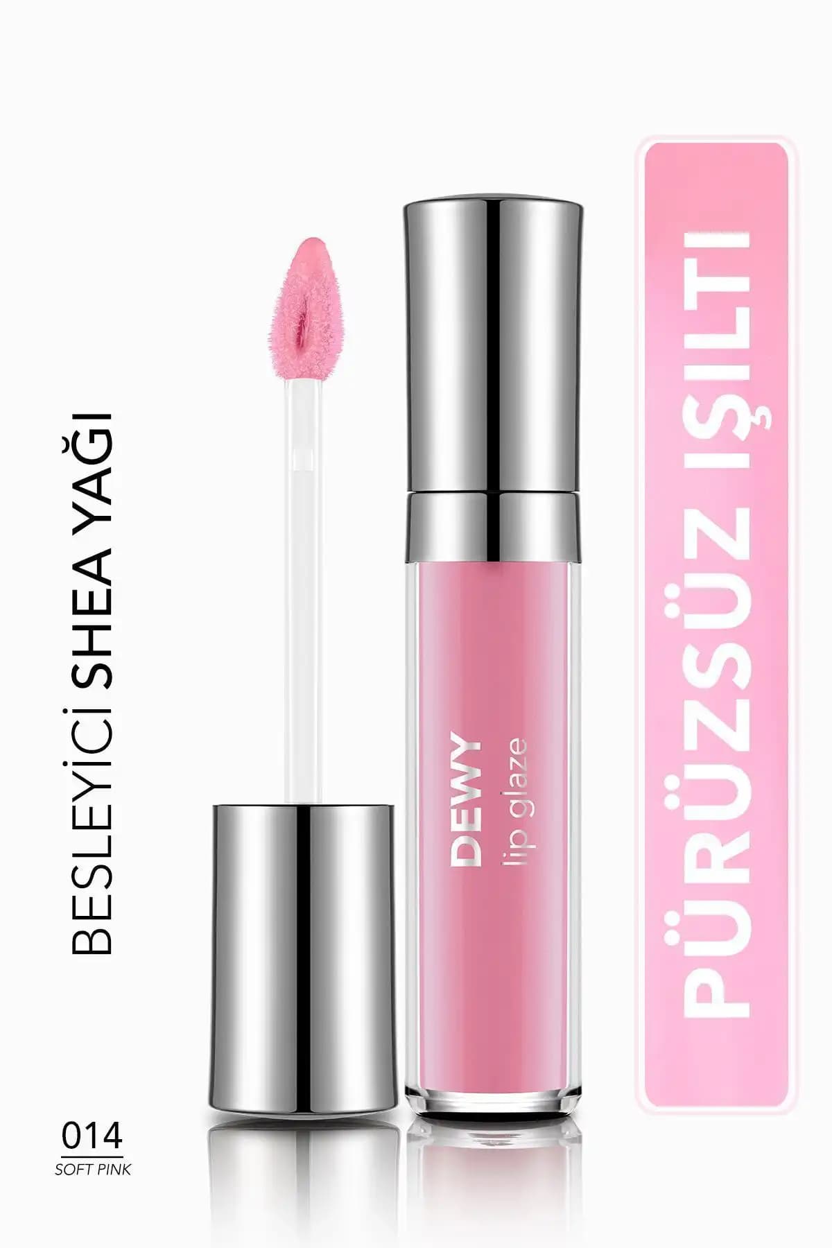 Flormar Besleyici Dudak Parlatıcısı Dewy Lip Glaze 014 Soft Pink doğal parlaklık ve bakım sağlar