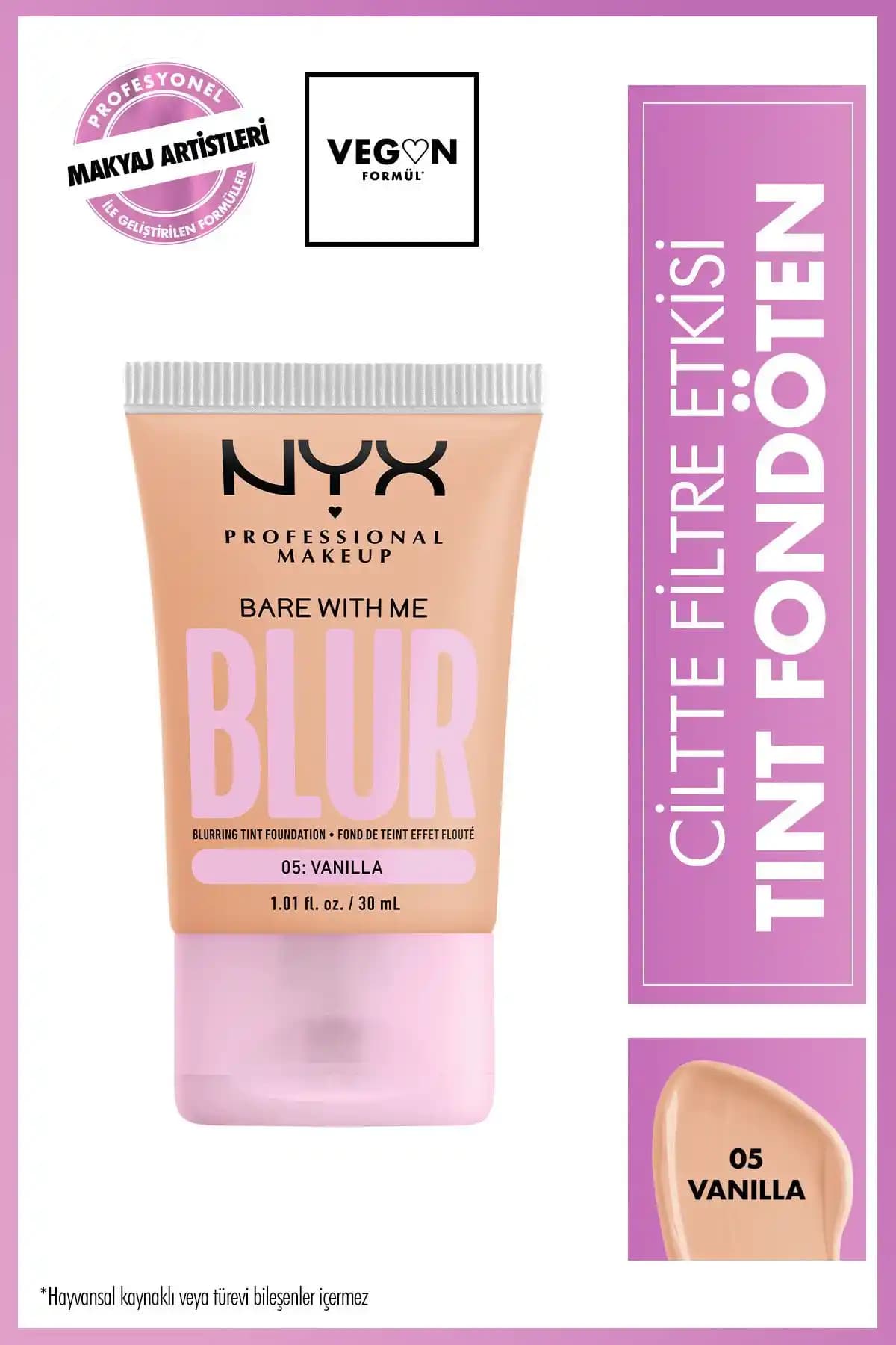 NYX Blur Tint Fondöten 05 Vanilla yüksek kapatıcılık ve doğal mat görünüm sağlar