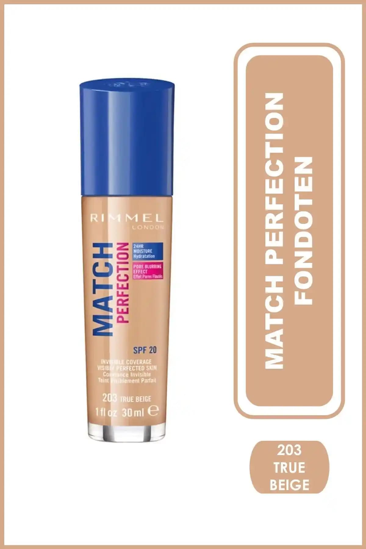 Rimmel London Match Perfection 203 True Beige Fondöten Cilt Uyumunu Sağlayan Doğal Makaj Temeli