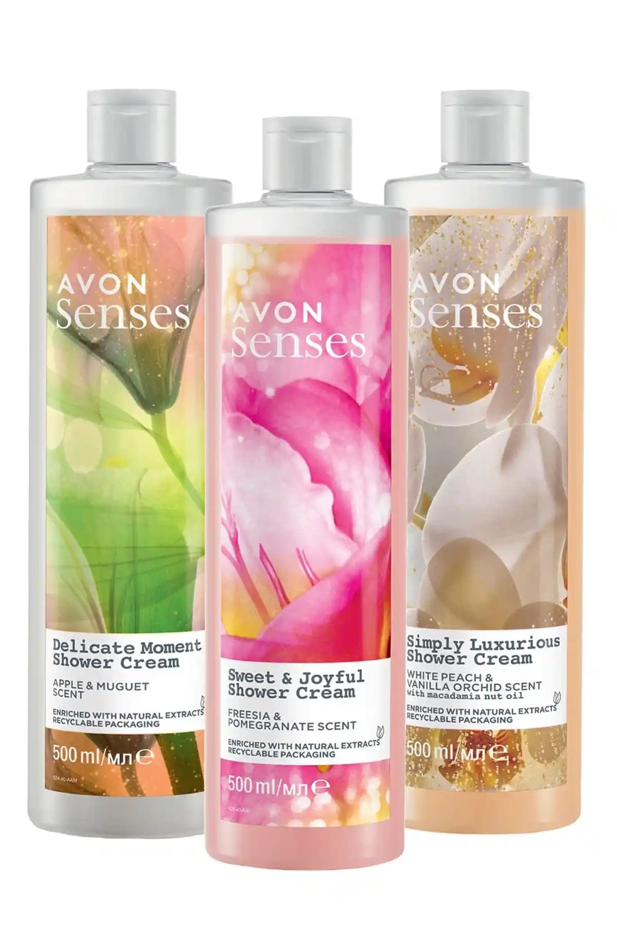 Avon Senses Müge Elma Beyaz Şeftali Vanilya ve Frezya Nar Kokulu Duş Jeli Paketi