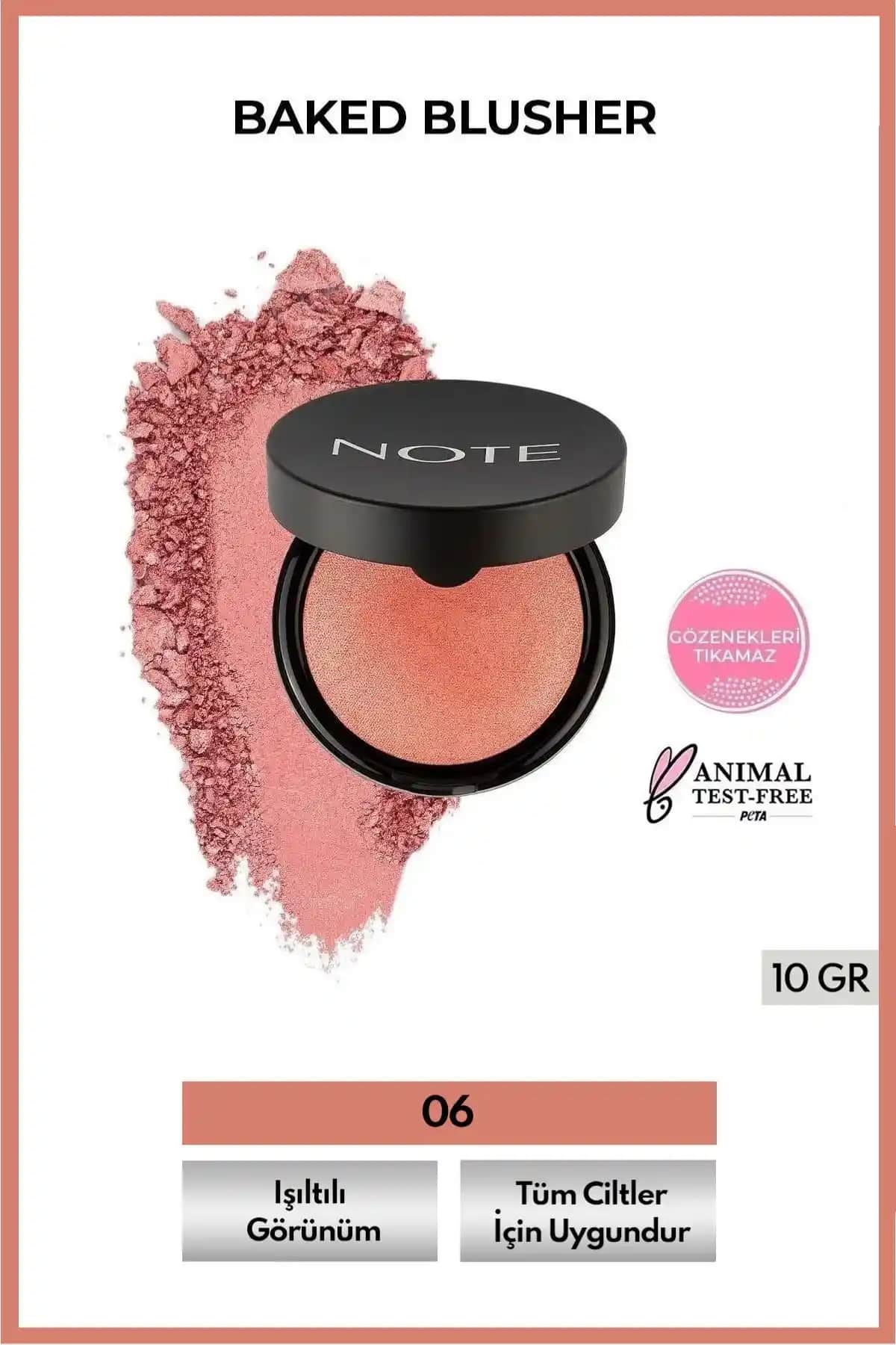 Note Cosmetics Baked Blusher Işıltılı Fırınlanmış Toz Allık - Doğal ve Kalıcı Görünüm