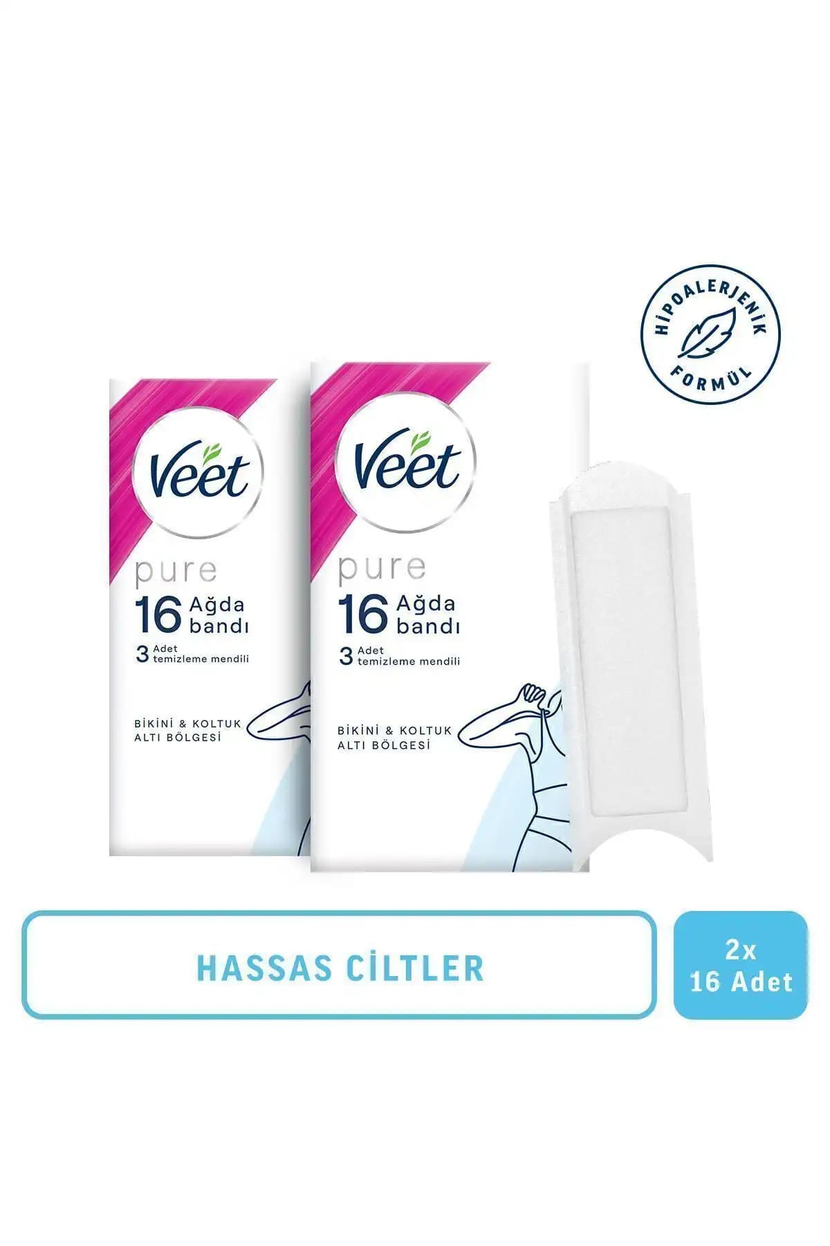Veet Pure Hipoalerjenik Ağda Bandları Bacak, Vücut ve Hassas Bölgeler İçin Güvenli Çözüm 2