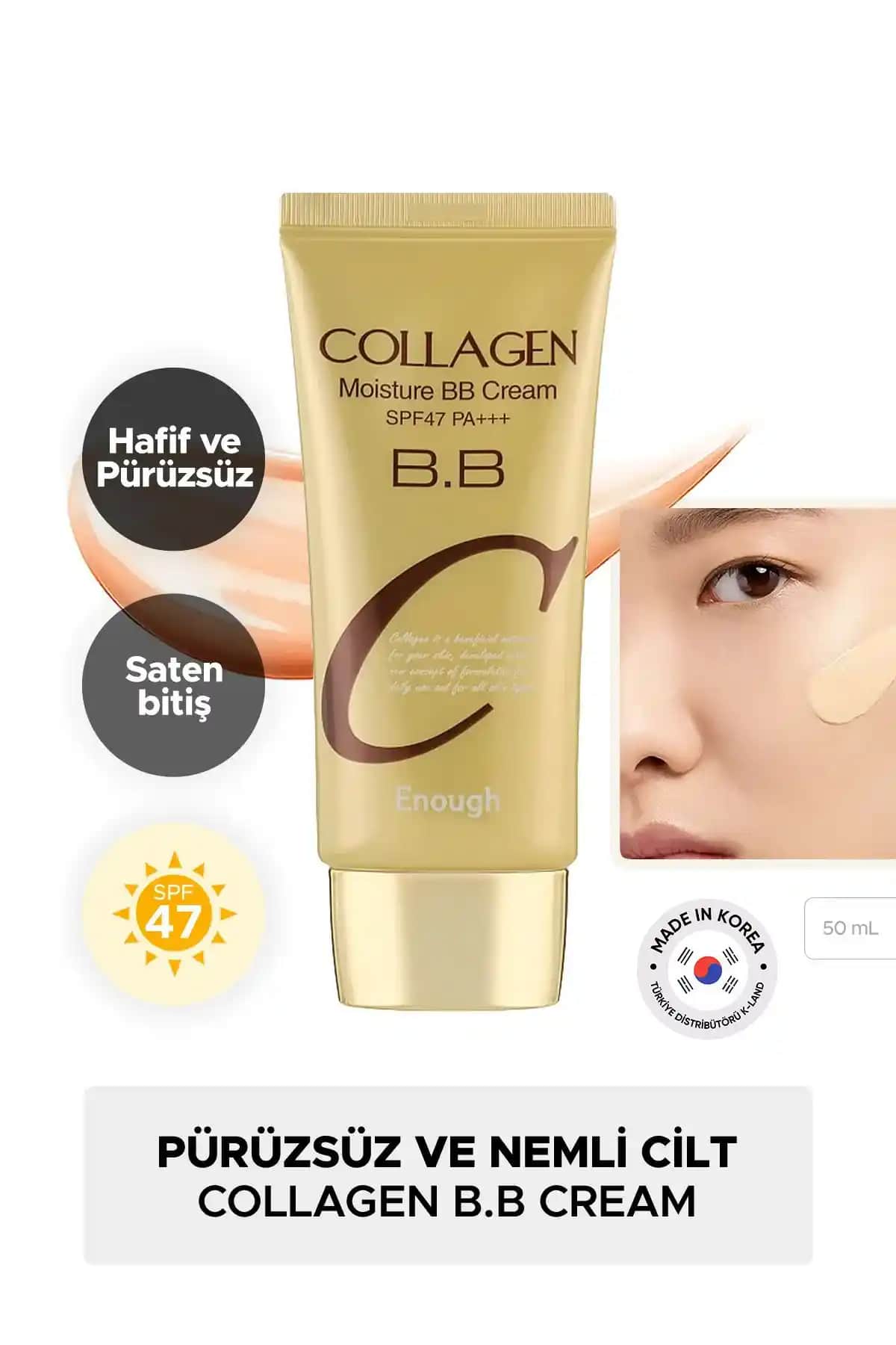 Enough Nemlendirici İçerikli BB Krem Collagen Moisture SPF47 PA++++ ile sağlıklı ve doğal cilt görünümü