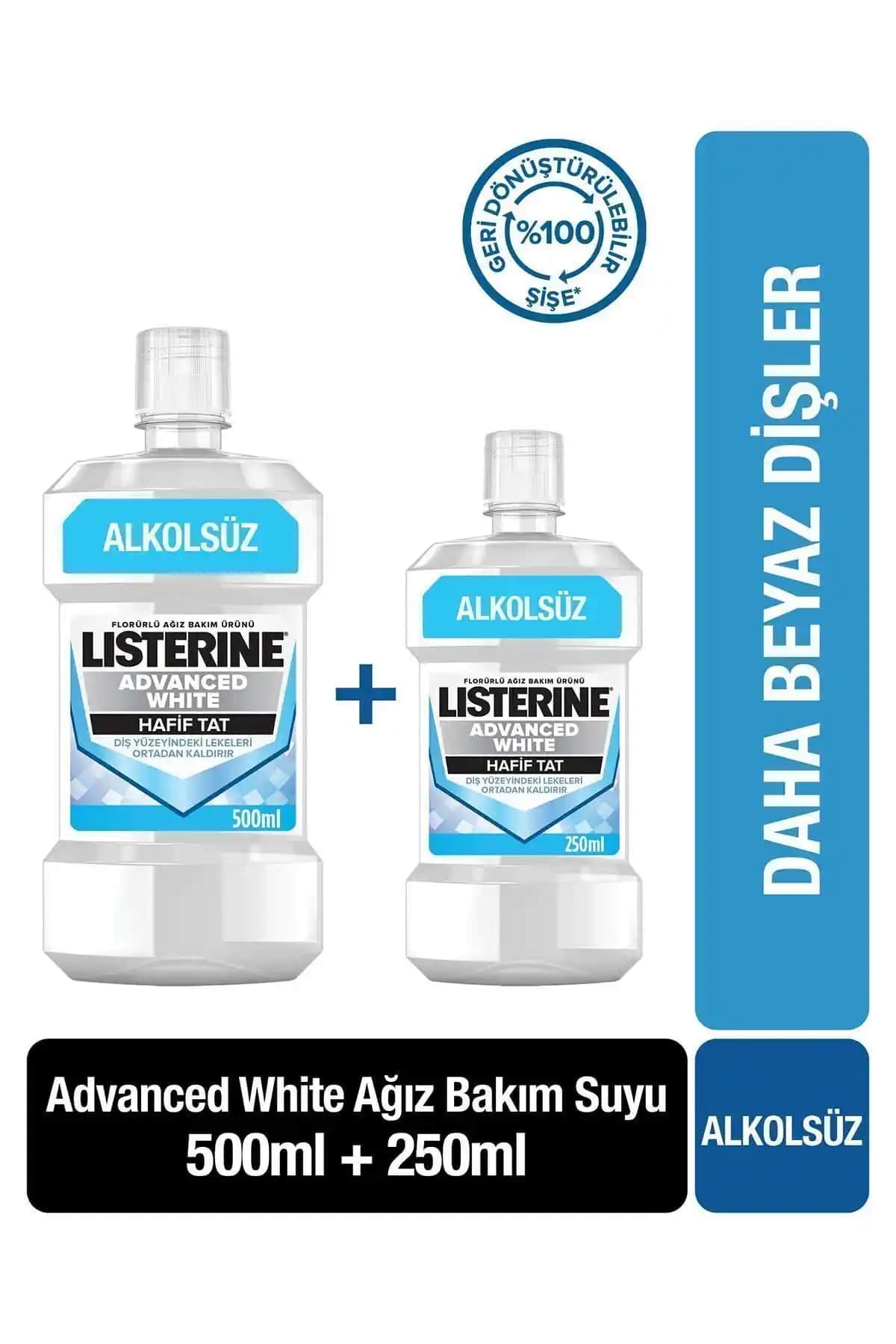 Listerine Advanced White Hafif Tat Alkolsüz Ağız Gargarası ile Günlük Ağız Bakımı ve Beyazlatma
