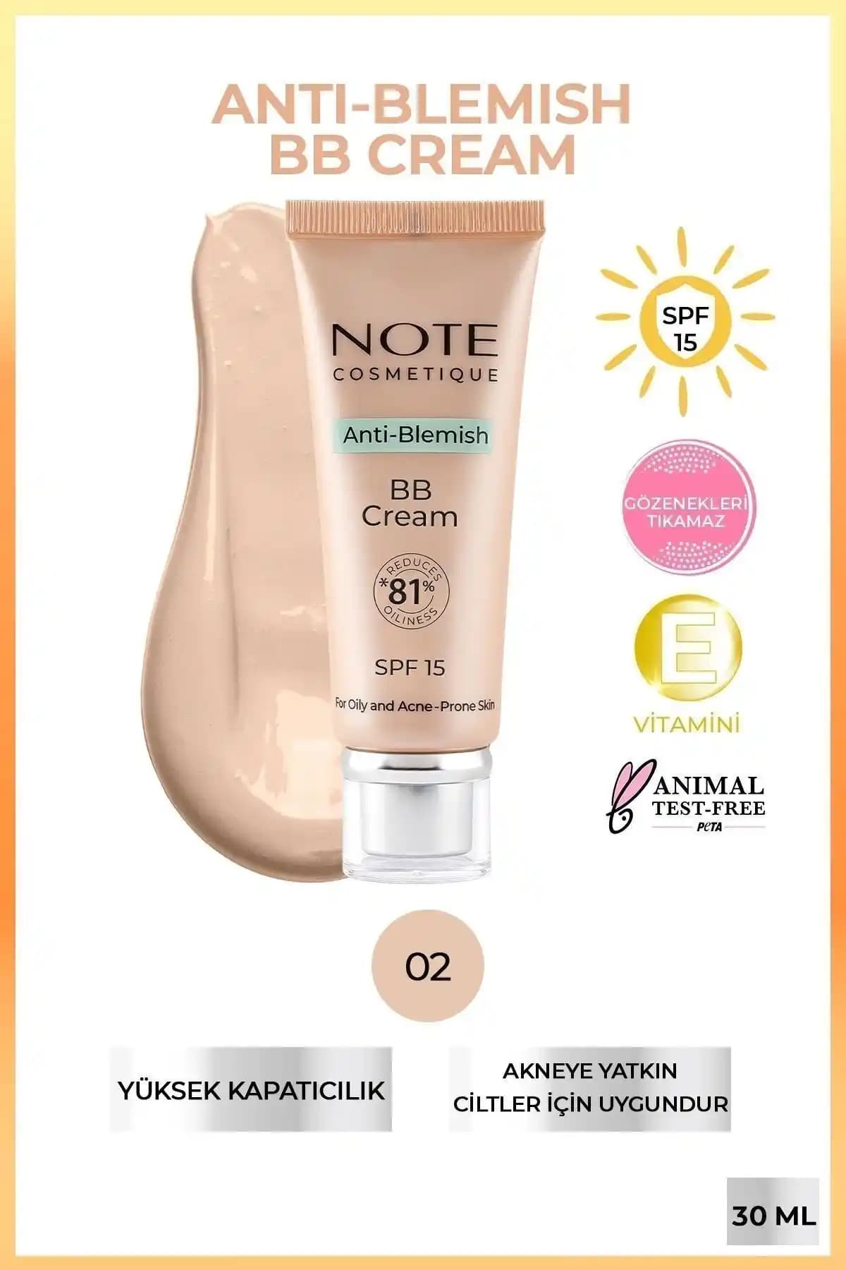Note Cosmetics Anti-Blemish BB Cream SPF 15 Akneye Yatkın ve Yağlı Ciltler İçin Güçlü Çözüm