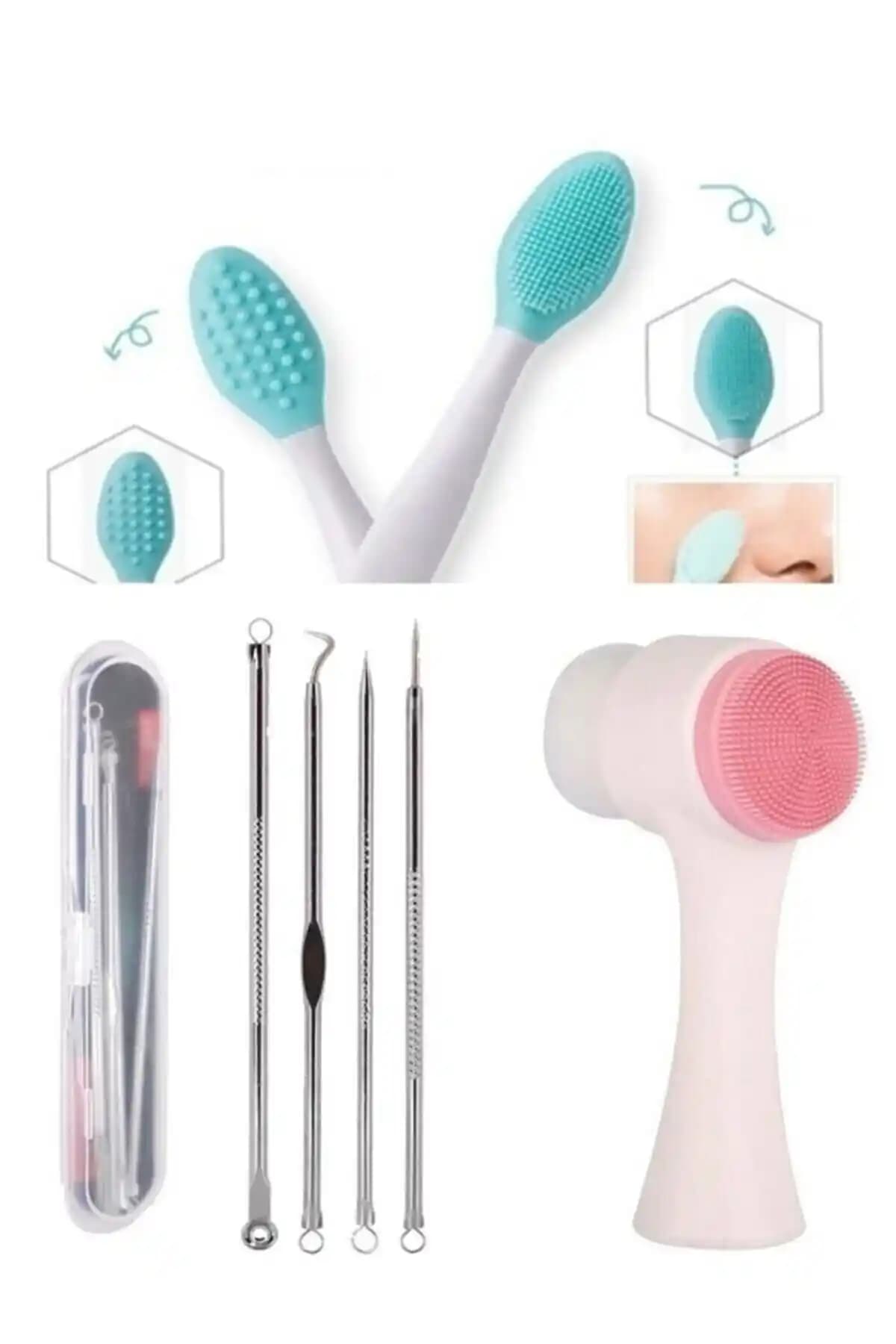 İzla Peeling Fırçası ve Paslanmaz Çelik Komedon Seti ile Sağlıklı ve Parlak Cilt Bakımı