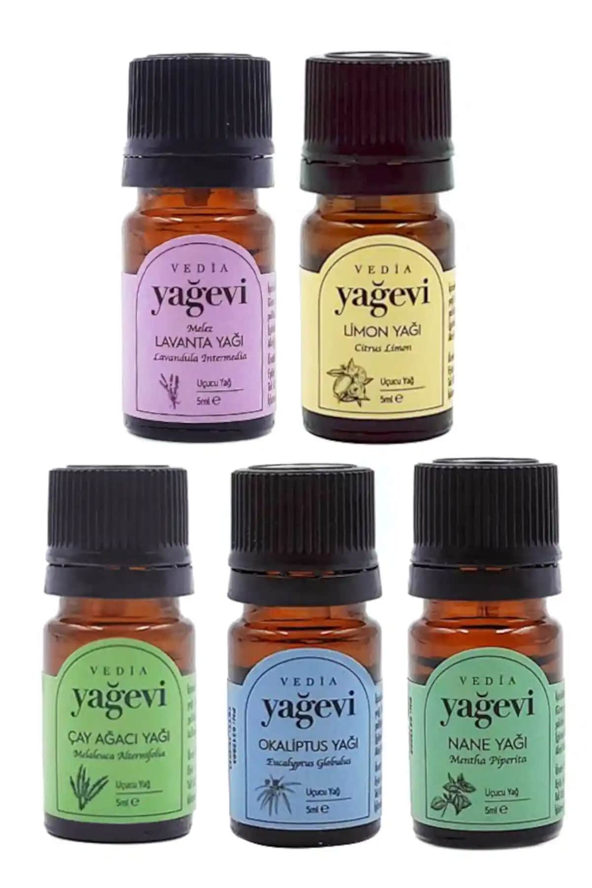 Yağaevî Lavanta, Okaliptüs, Nane ve Limon Çay Ağacı Uçucu Yağlar Seti Doğal Aromaterapi Deneyimi