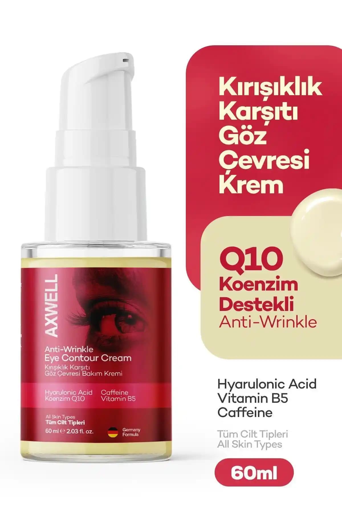 AXWELL Göz Çevresi Kremi Koenzim Q10 Hyaluronic Acid ve Kafein ile Yaşlanma Karşıtı Bakım