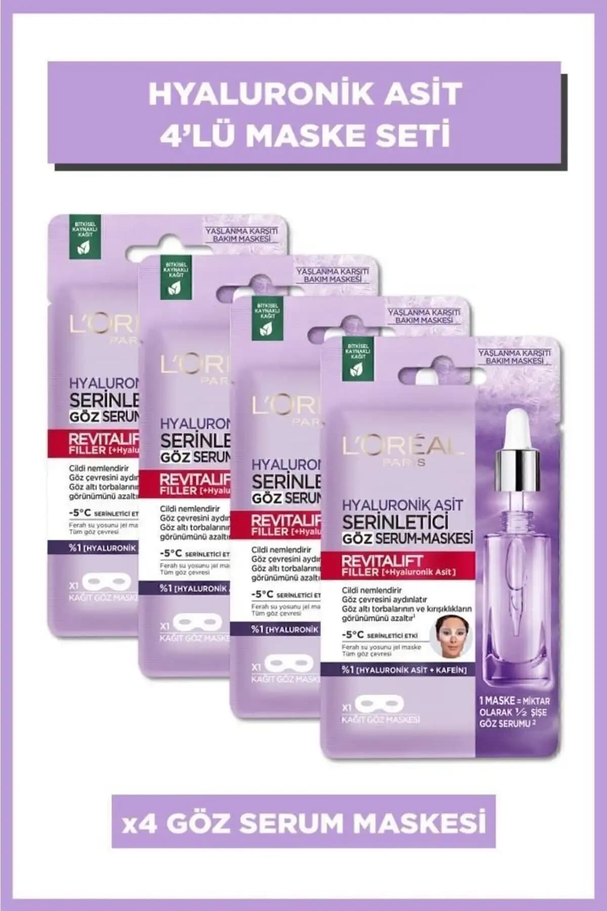 L'Oreal Paris Revitalift Filler Serinletici Göz Serum Maskesi 4'lü Seti Günlük Bakım İçin