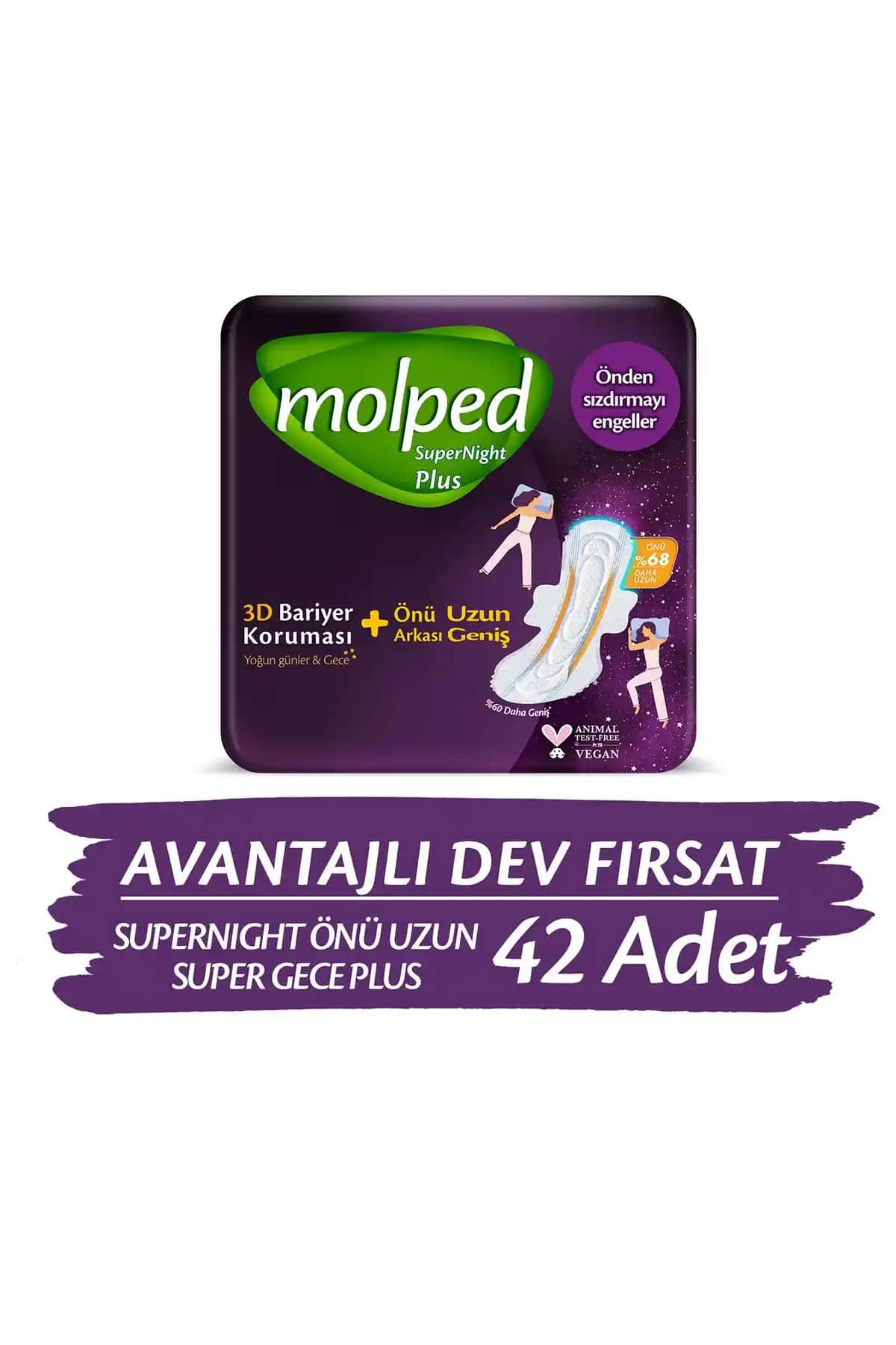 Molped Supernight Önü Uzun Süper Gece Plus Kadın Pedi, Maksimum Güvenlik ve Konfor Sağlar