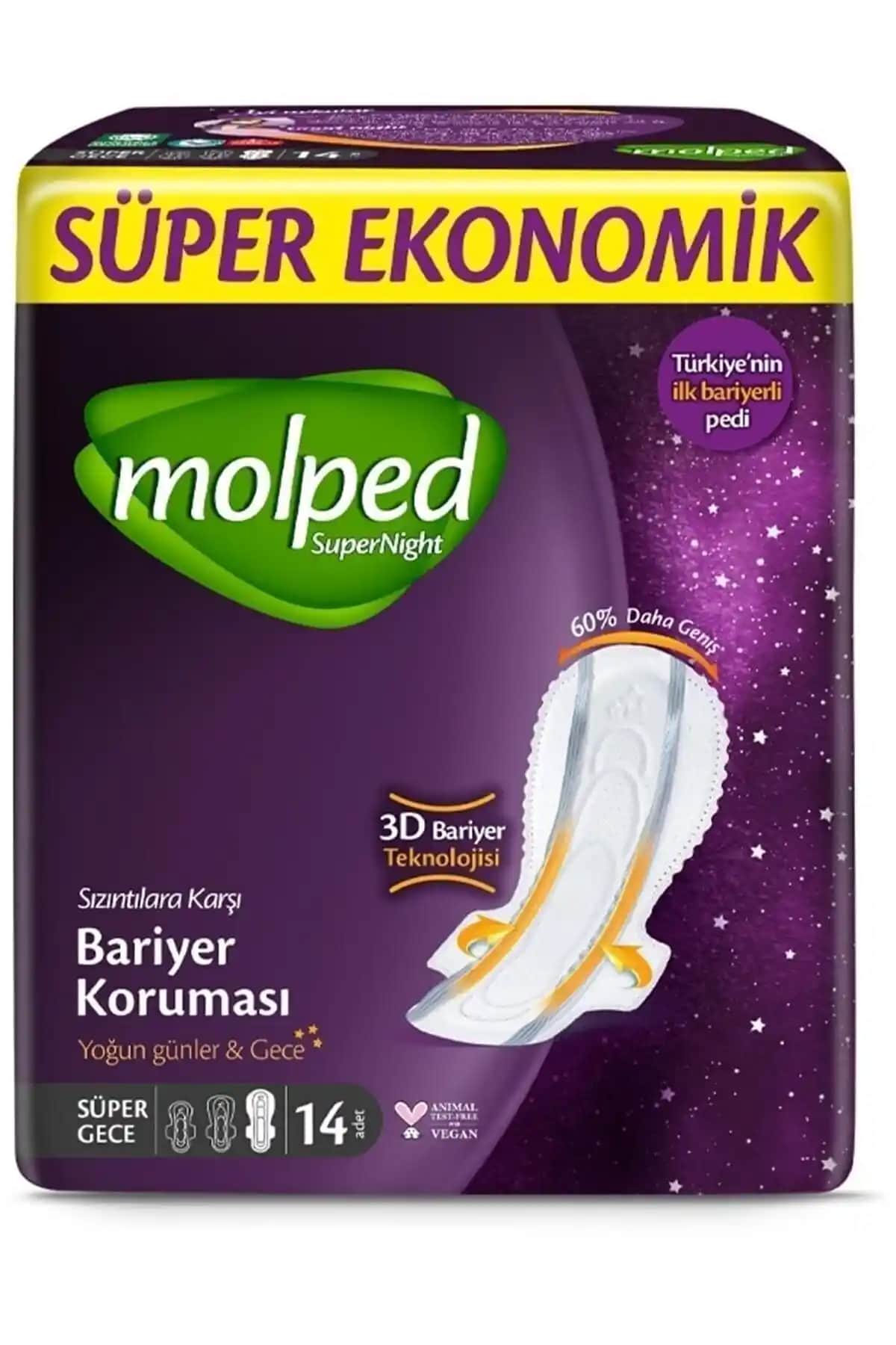 Molped Supernight Yoğun Günler ve Gece için Güvenli ve Konforlu Hijyenik Ped Ürünü